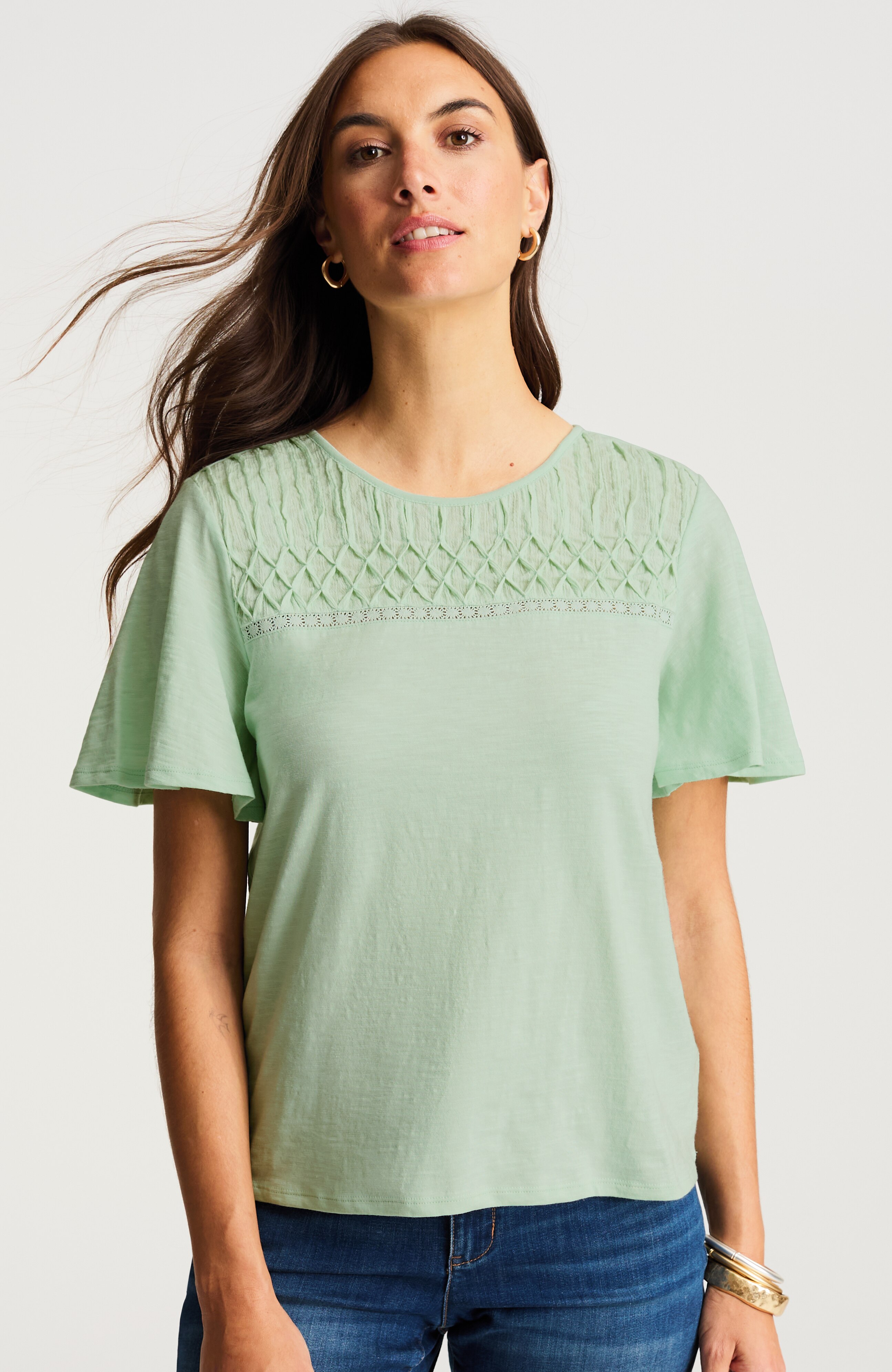 mixed-media short-sleeve top