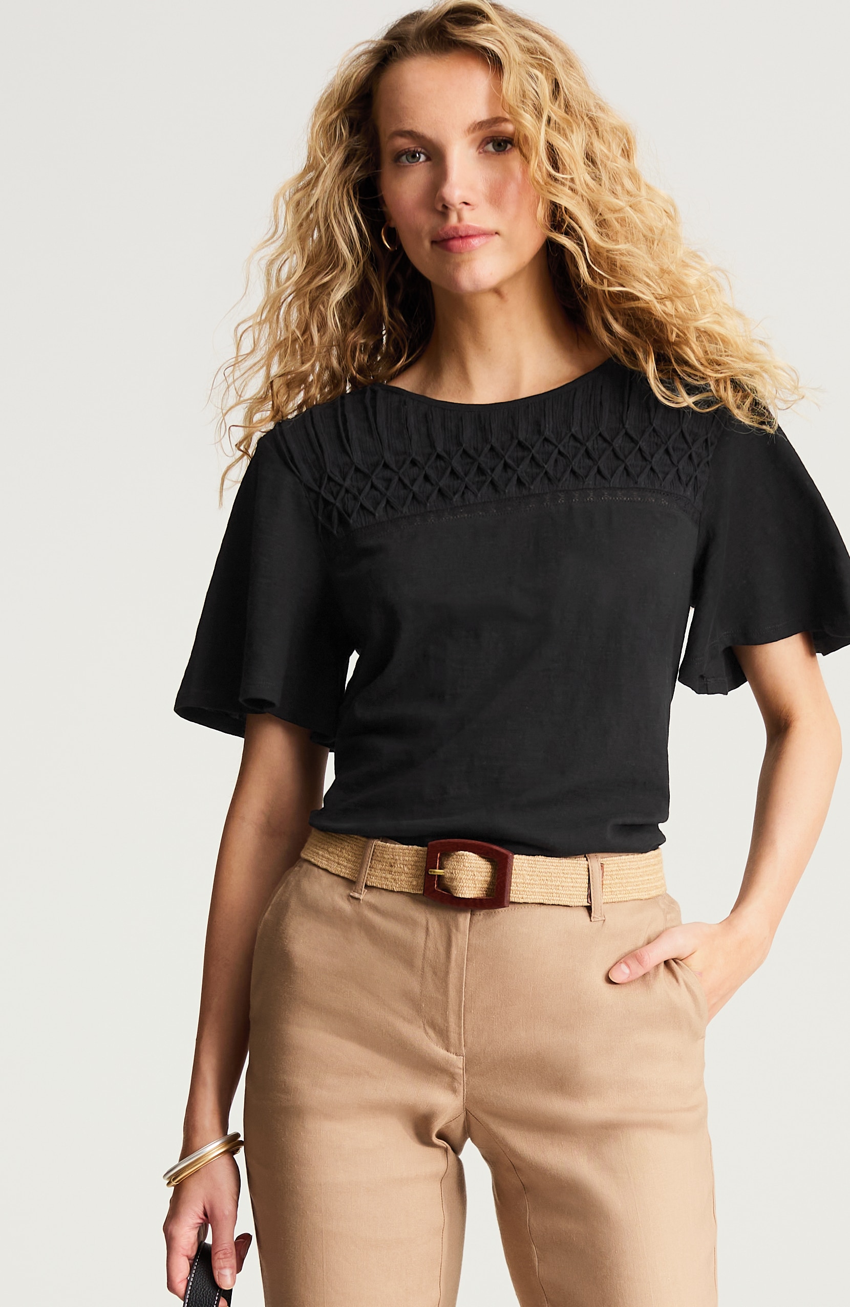 mixed-media short-sleeve top