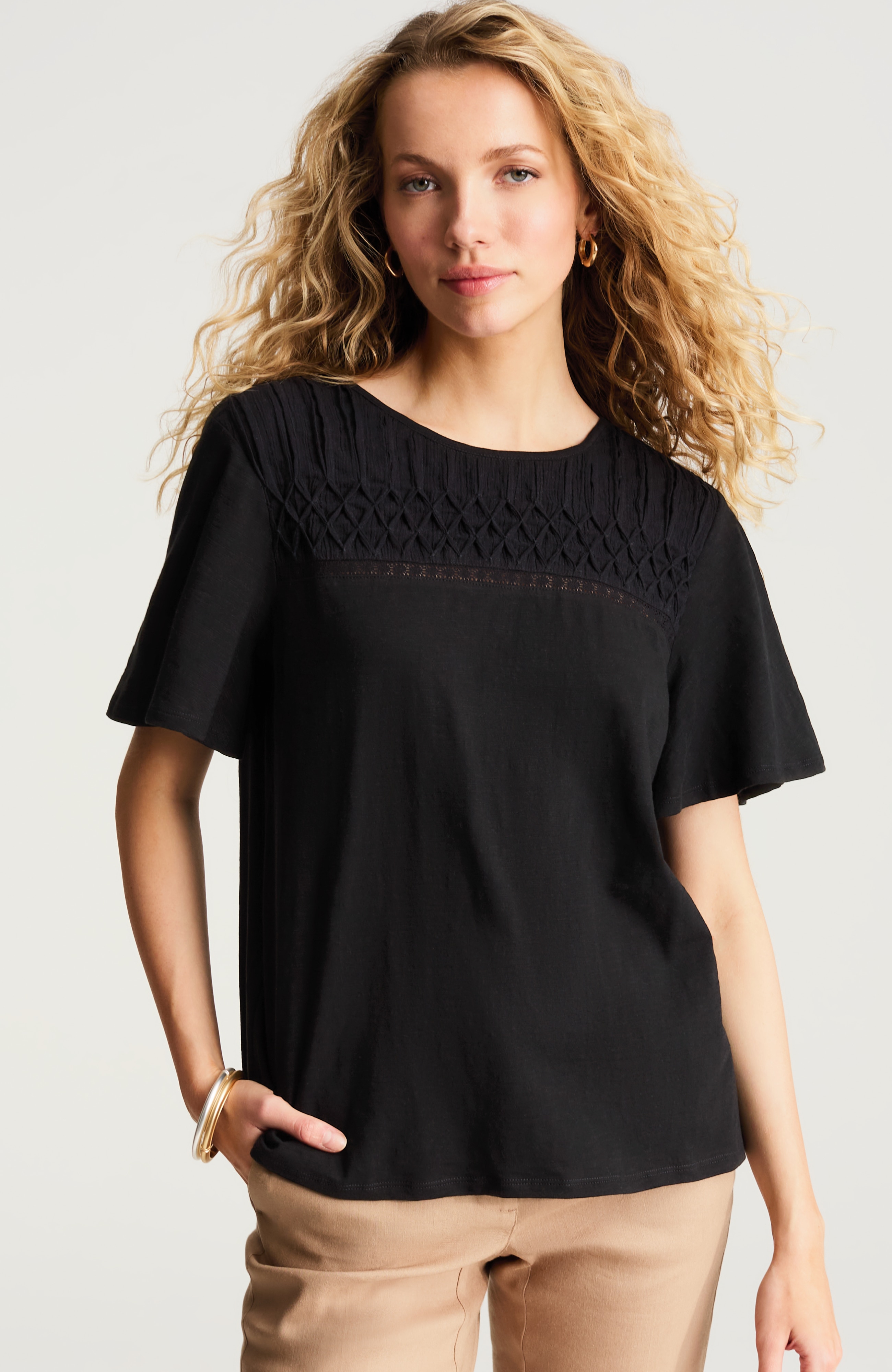 mixed-media short-sleeve top