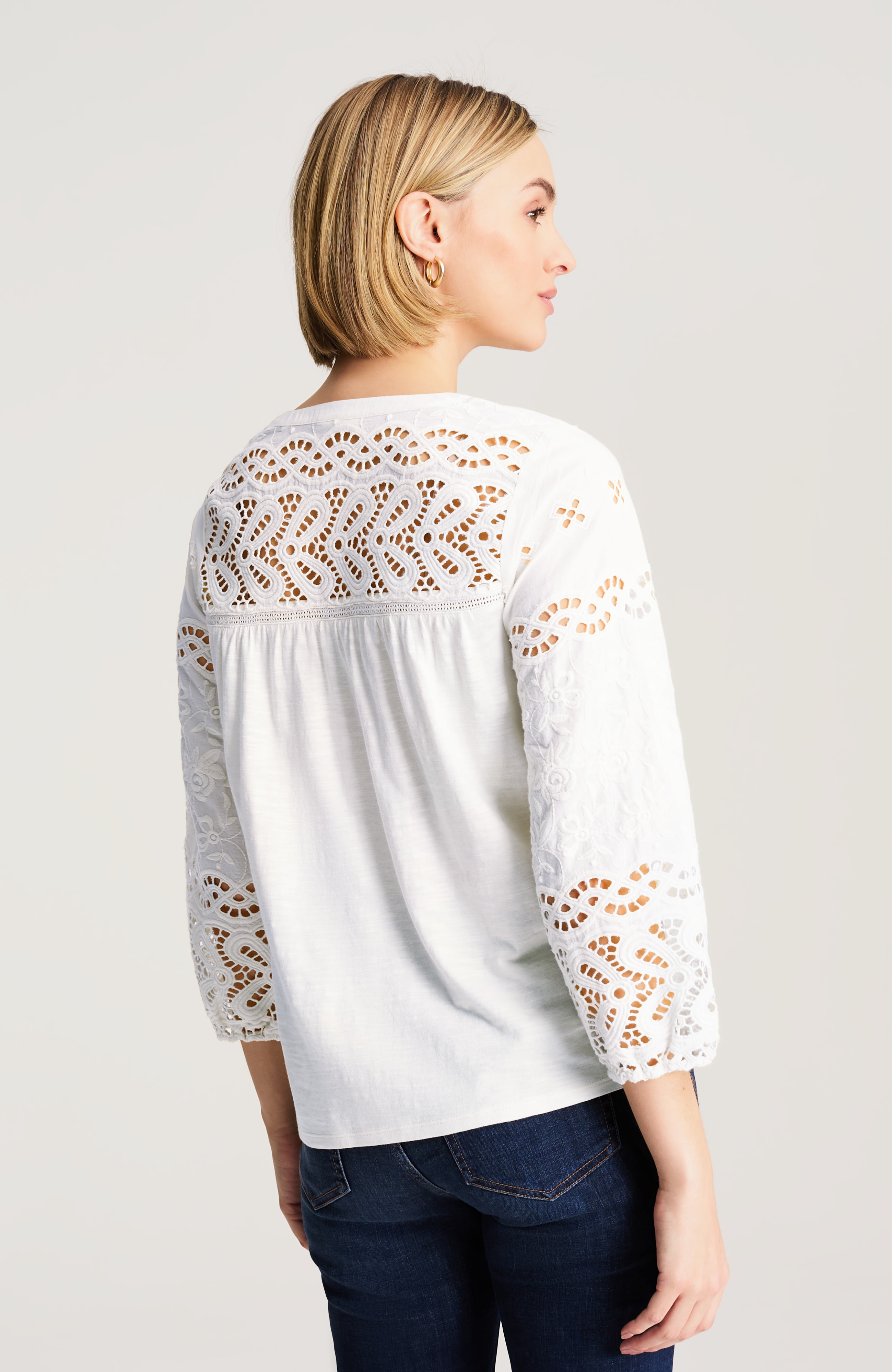 MIXED-MEDIA EYELET HENLEY TOP | JJill