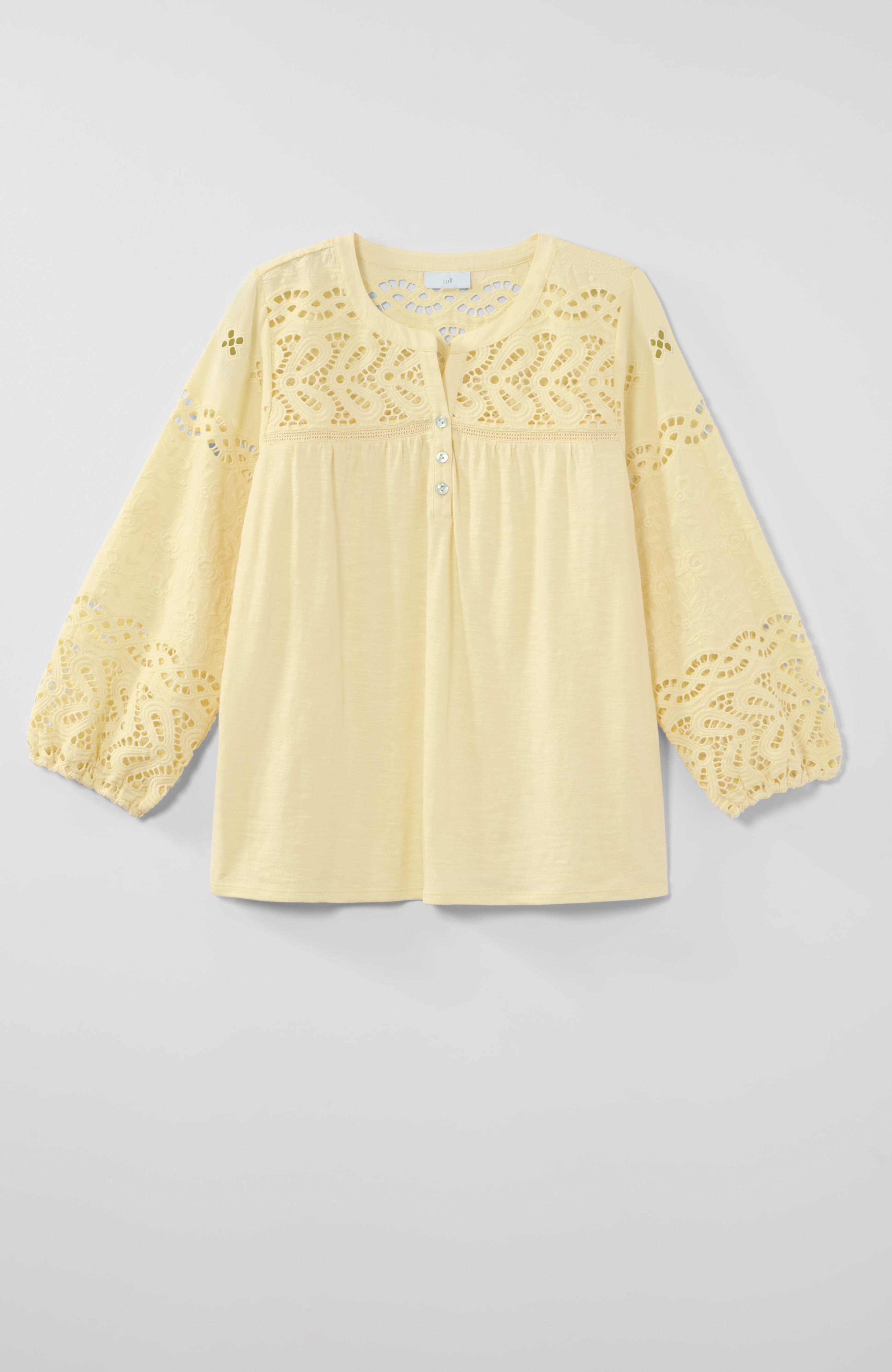 mixed-media eyelet henley top