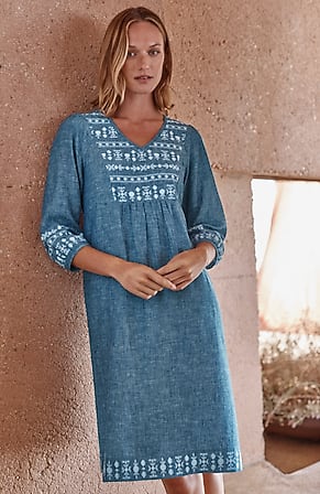 Image for Pure Jill Embroidered Linen-Blend Dress