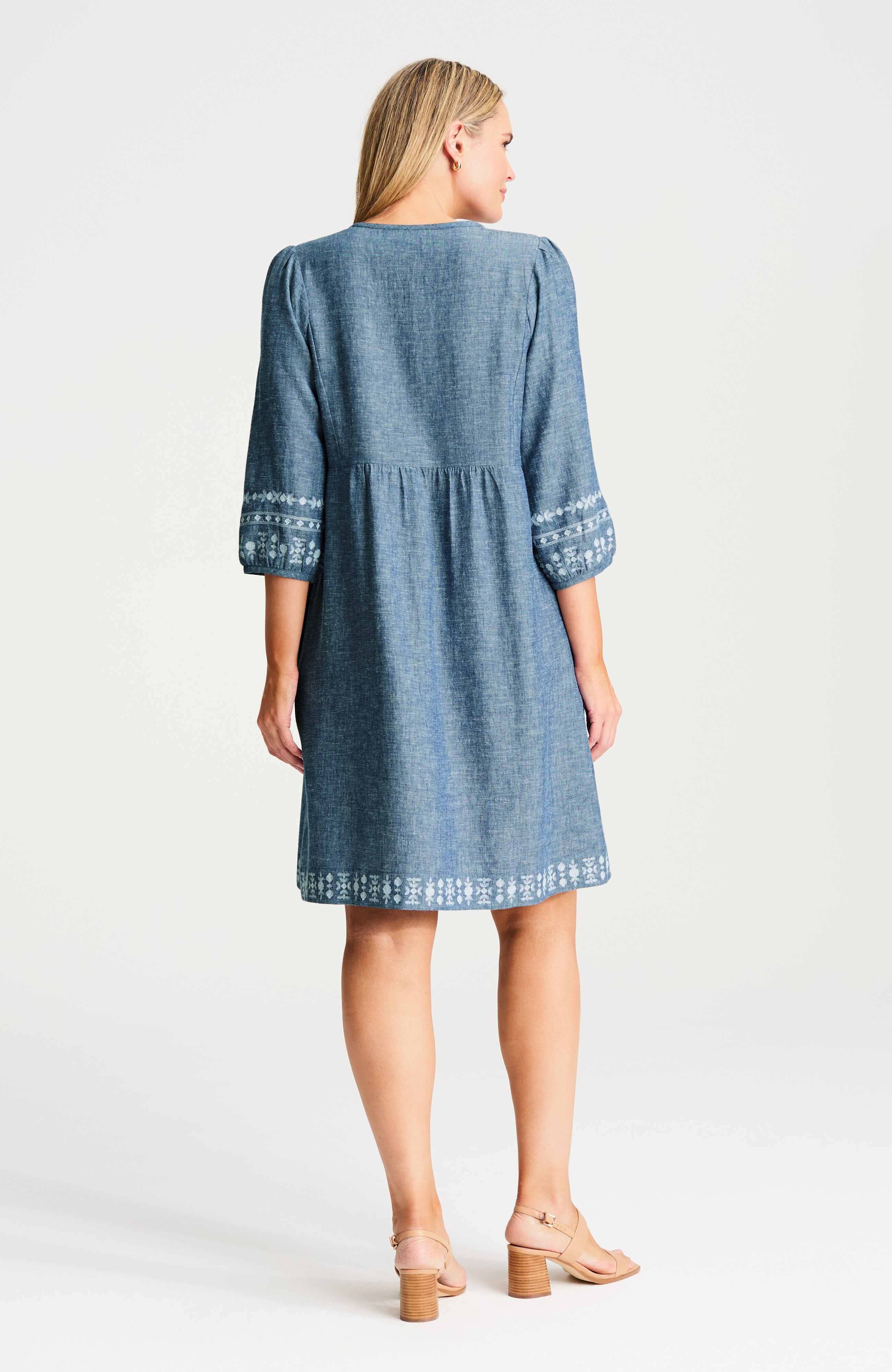 pure jill embroidered linen-blend dress