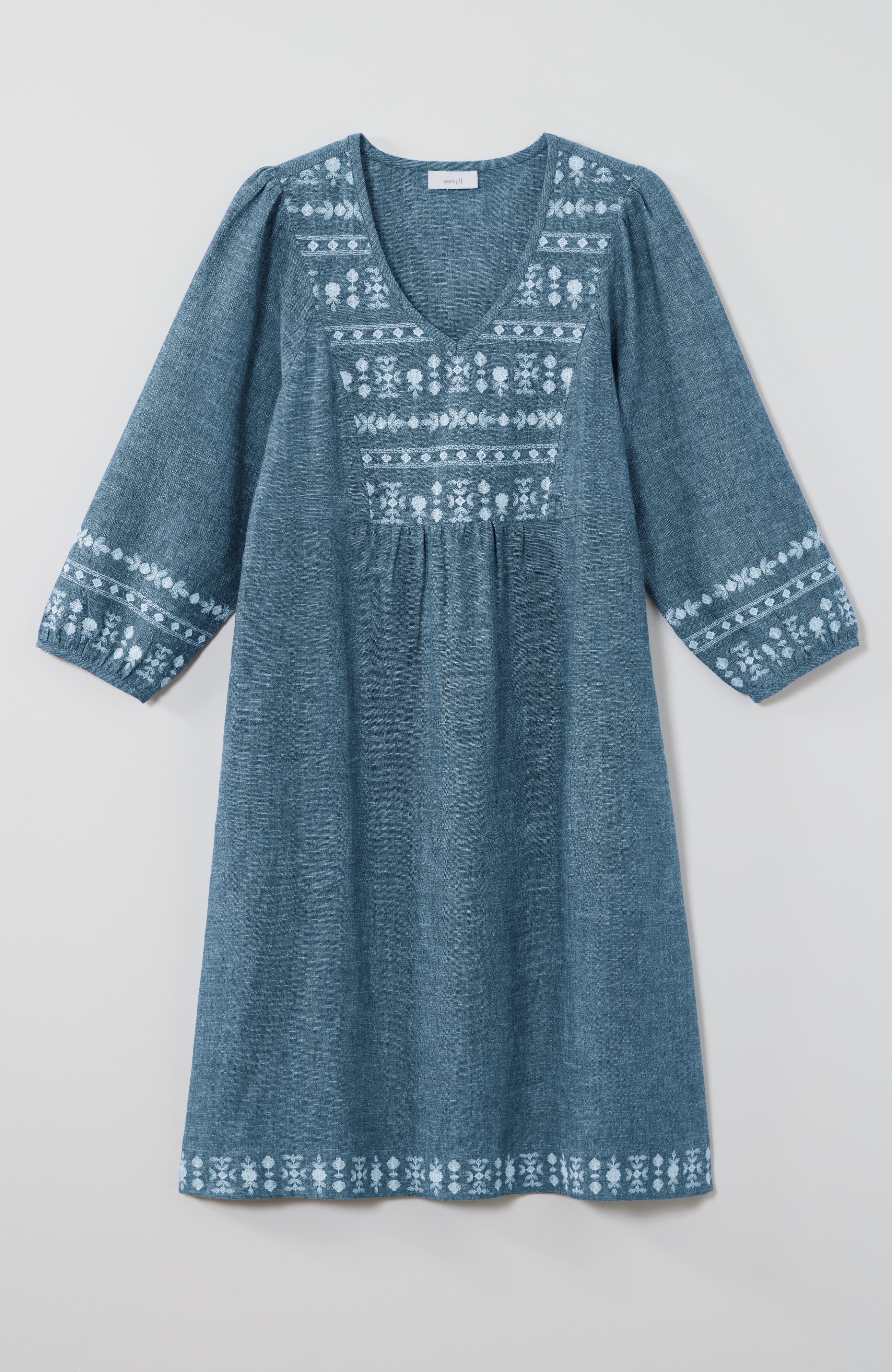 pure jill embroidered linen-blend dress
