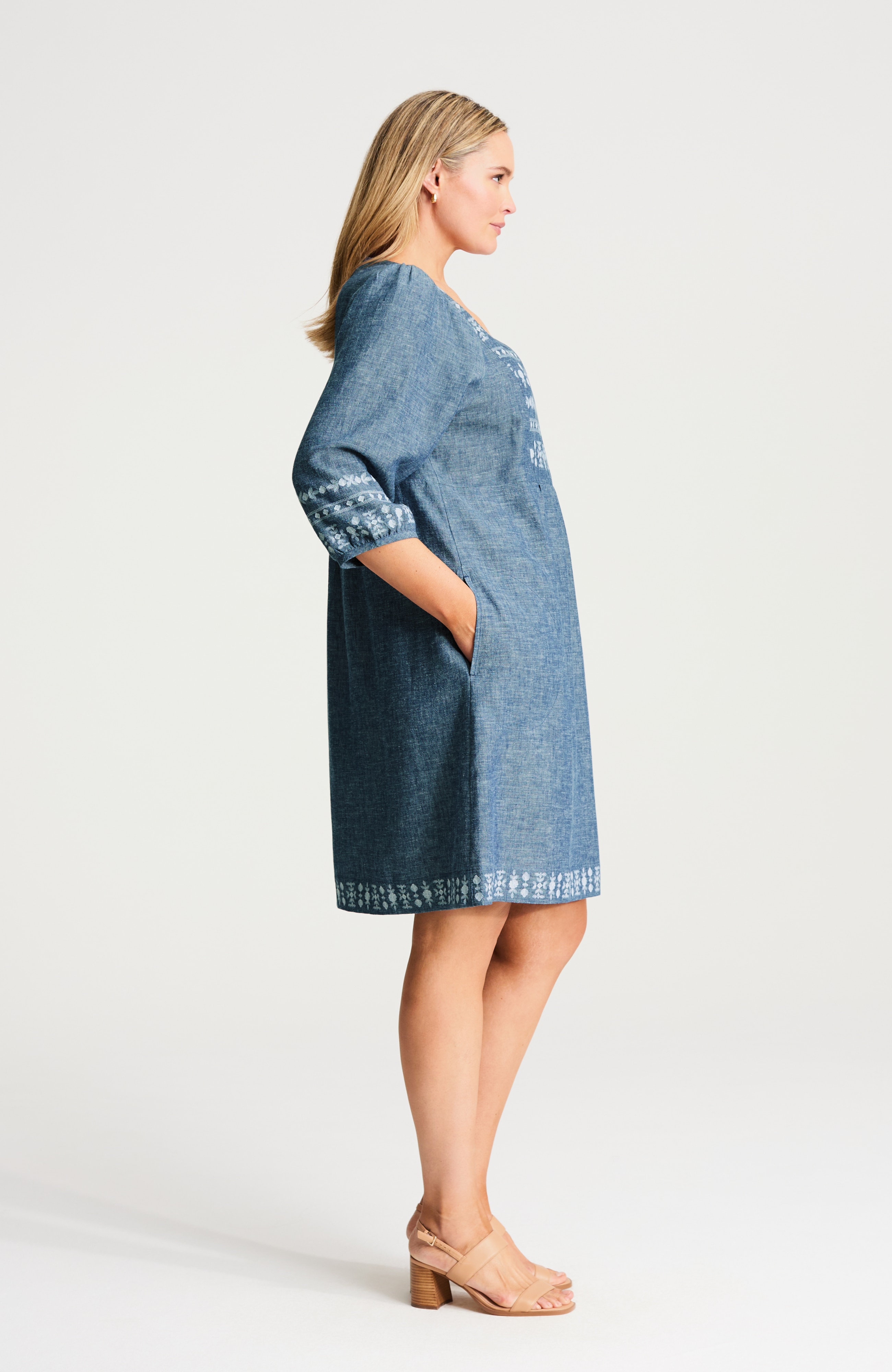 pure jill embroidered linen-blend dress