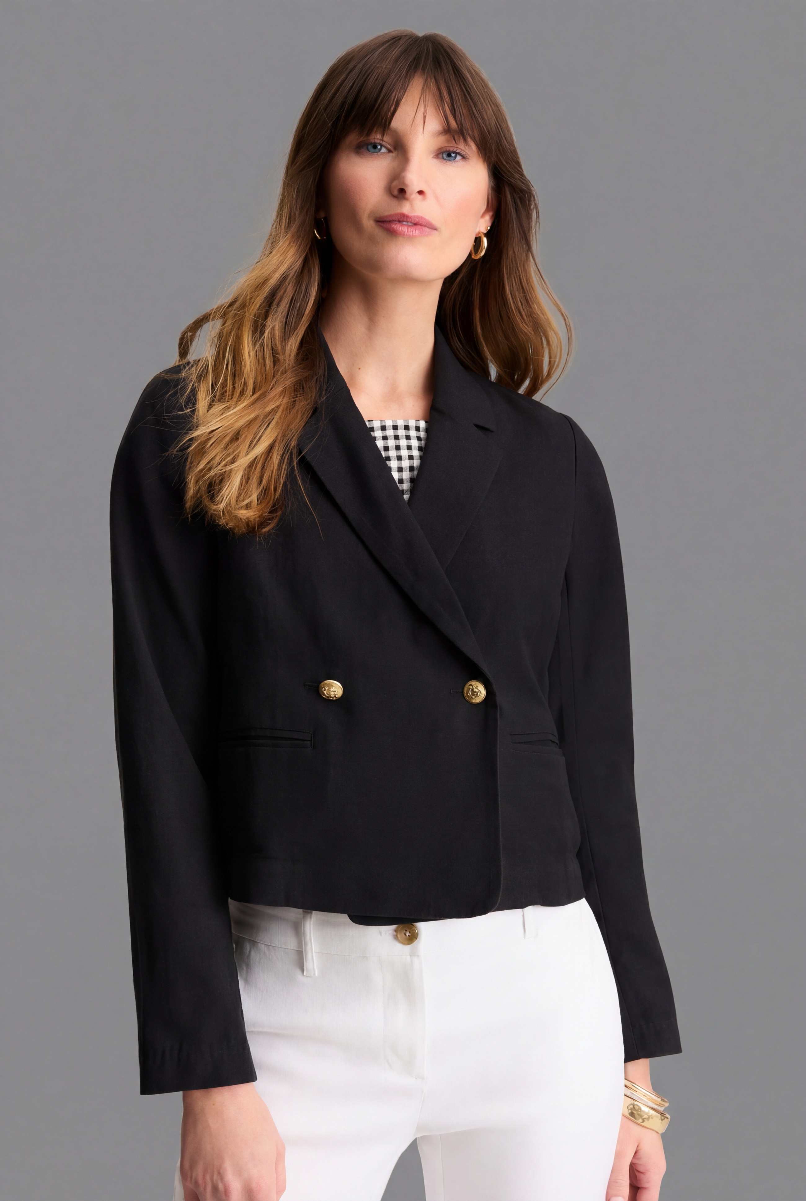 double-breasted cropped blazer