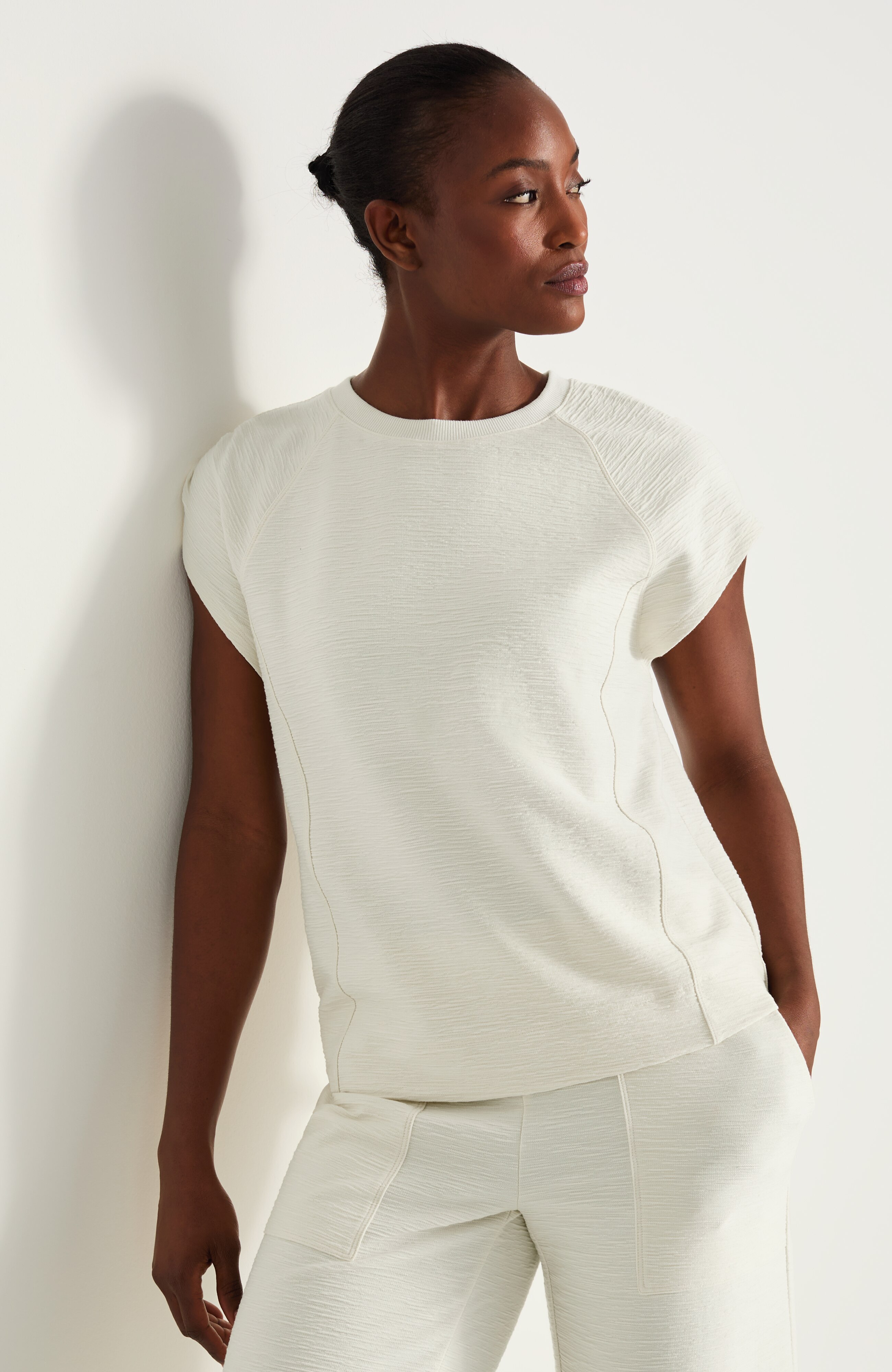 Fit Textured Cap-Sleeve Top | JJill