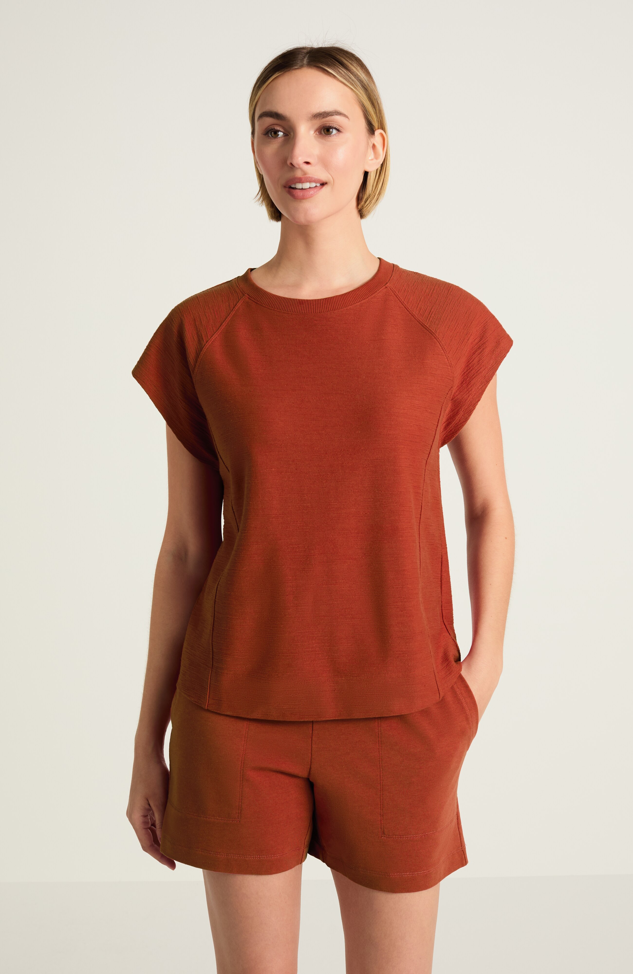 fit textured cap-sleeve top