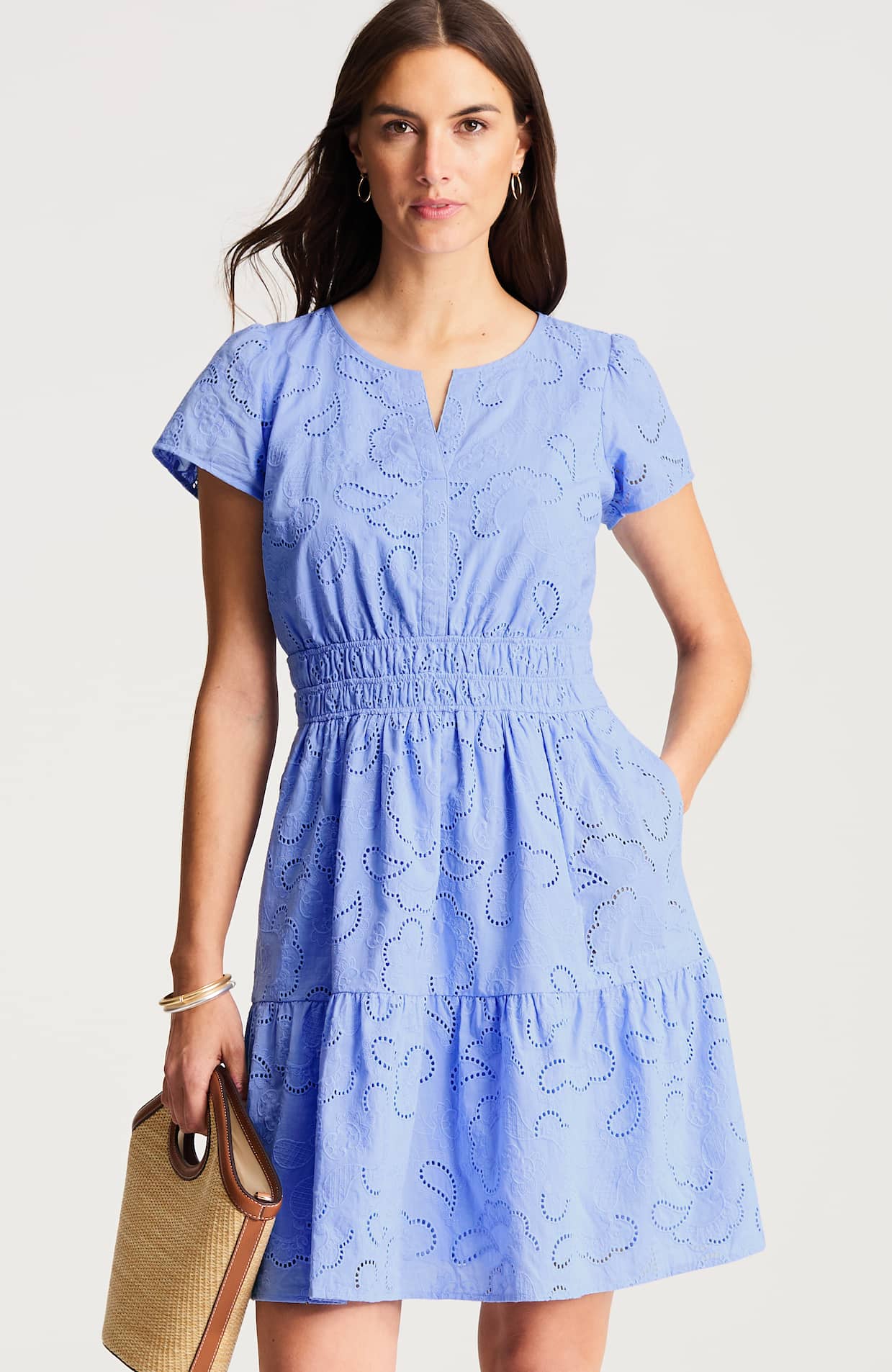 green emerald velvet dress Cara Floral Eyelet Flutter Sleeve Babydoll Mini Dress  American Threads Young Women's Fashion Pink / L