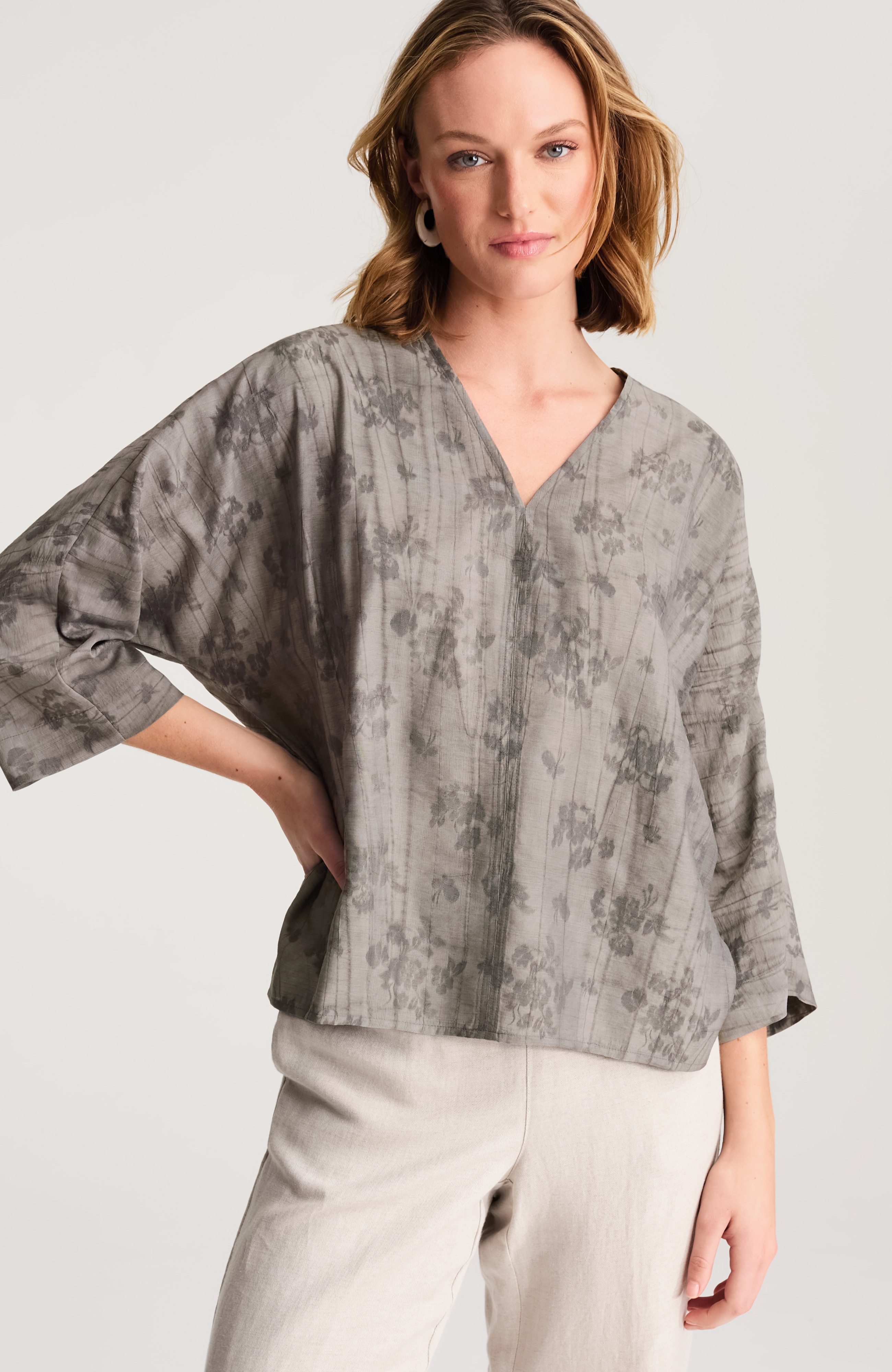 pure jill crinkled jacquard top