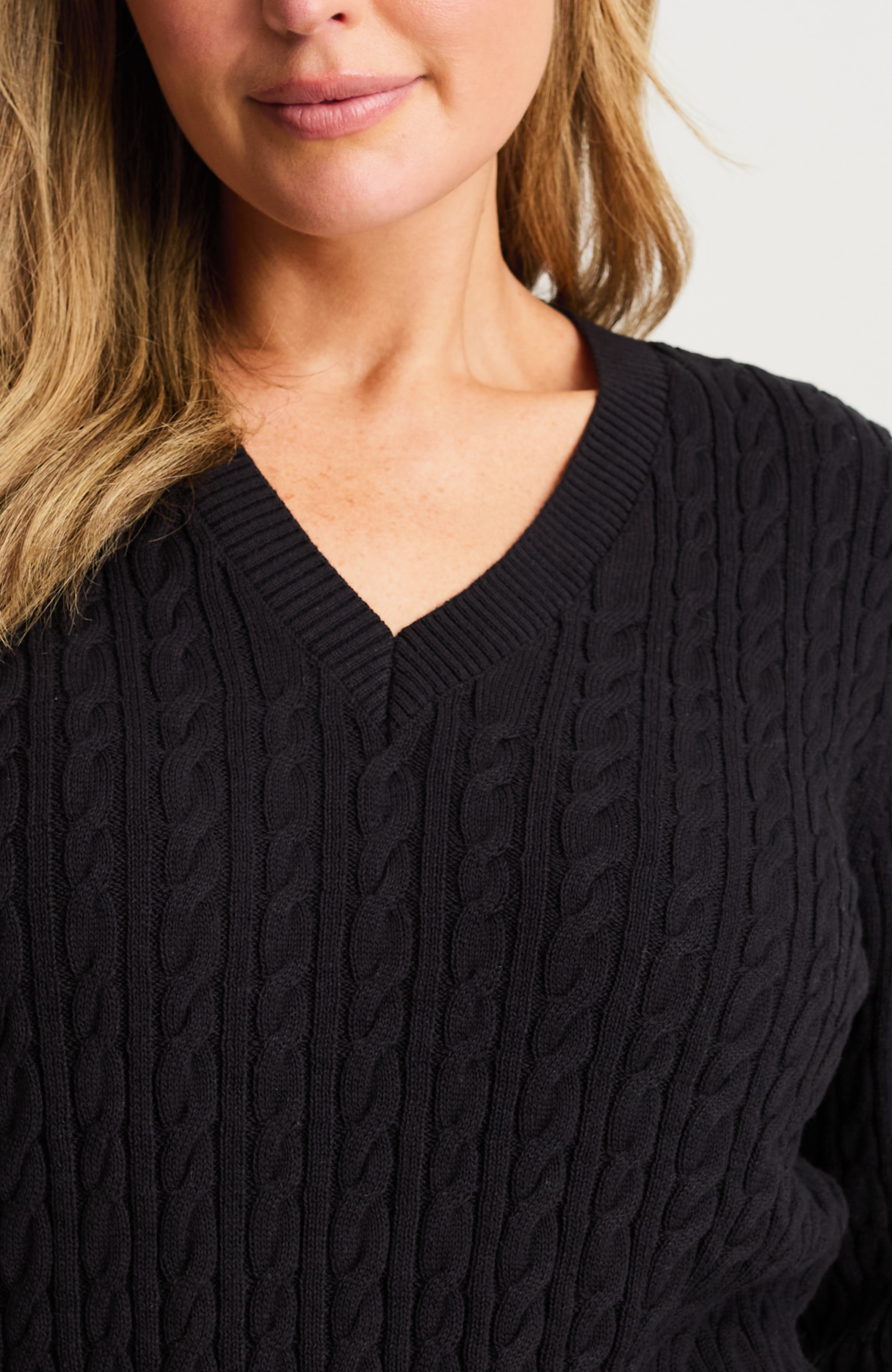 cabled v-neck pullover