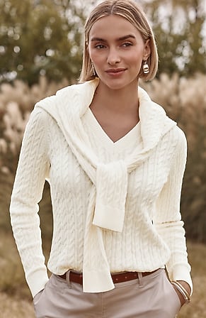 Image for Cabled V-Neck Pullover