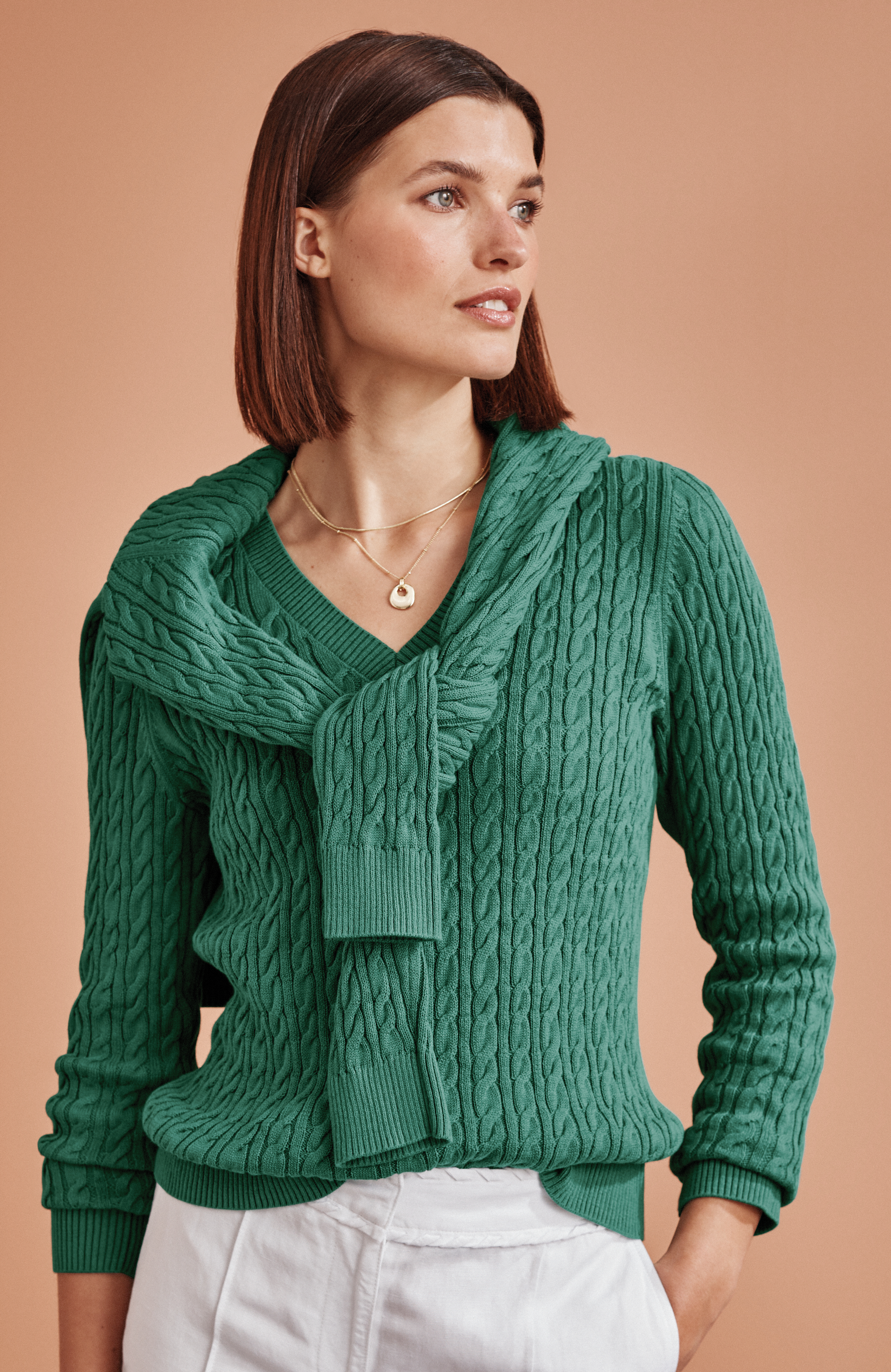 Cabled V-Neck Pullover