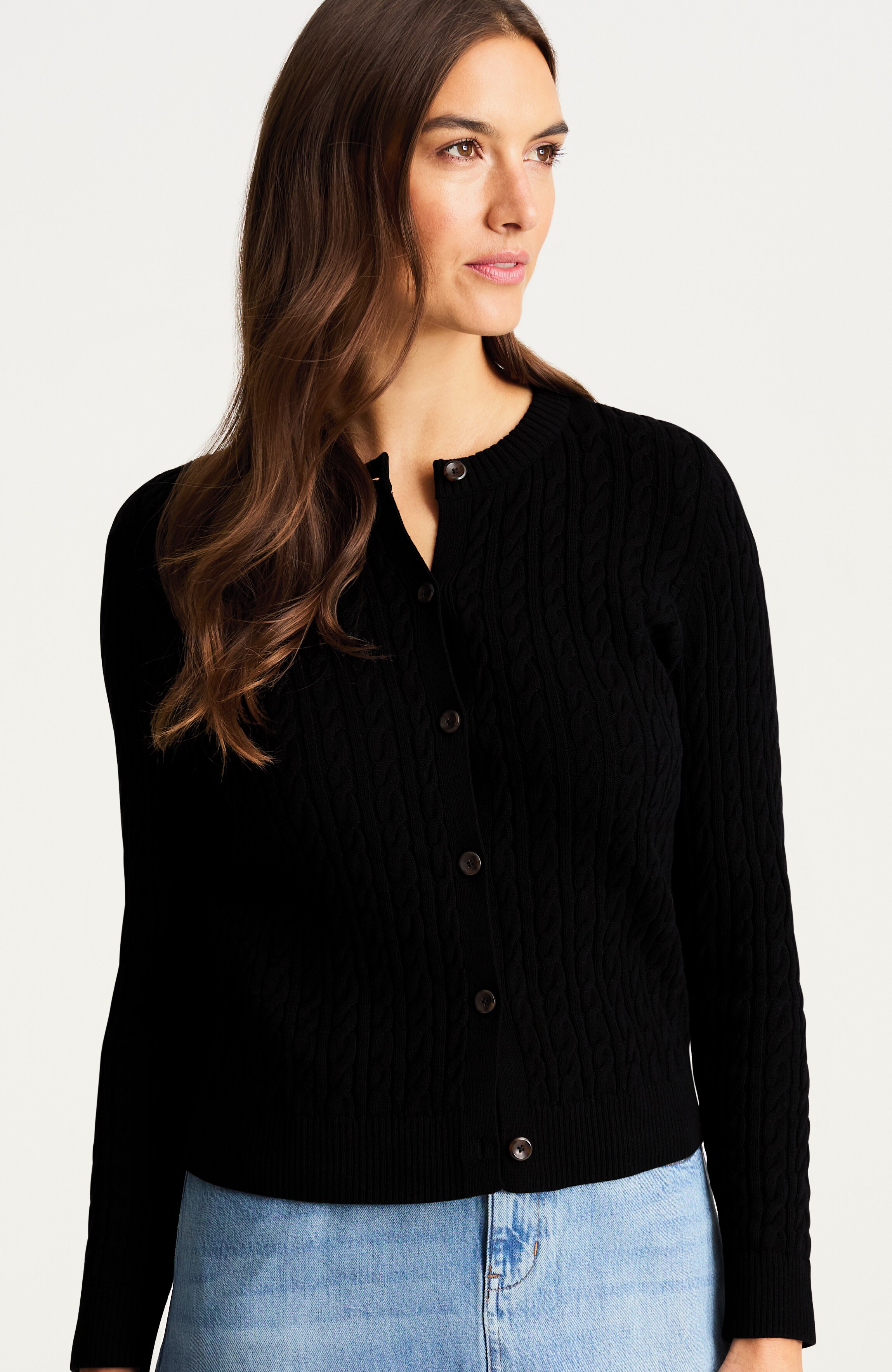 cabled button-front cardi