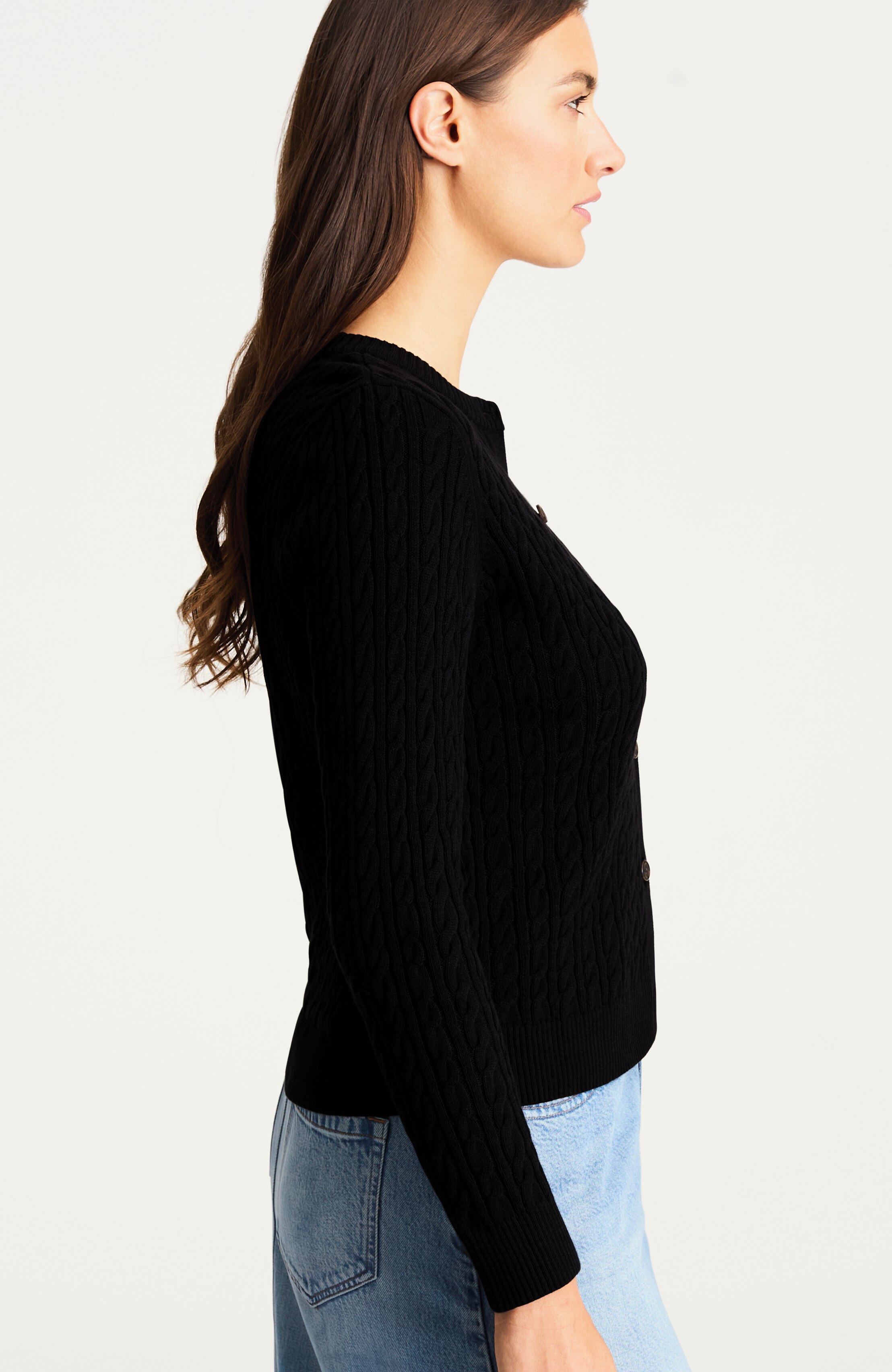 cabled button-front cardi