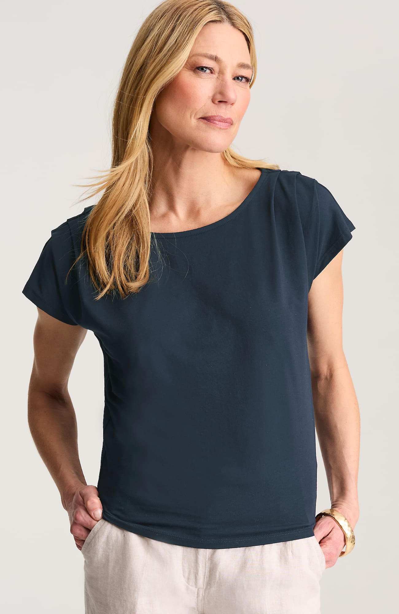 Jjill Tall Luxe Supima Draped Tee Shirt In Navy Blue