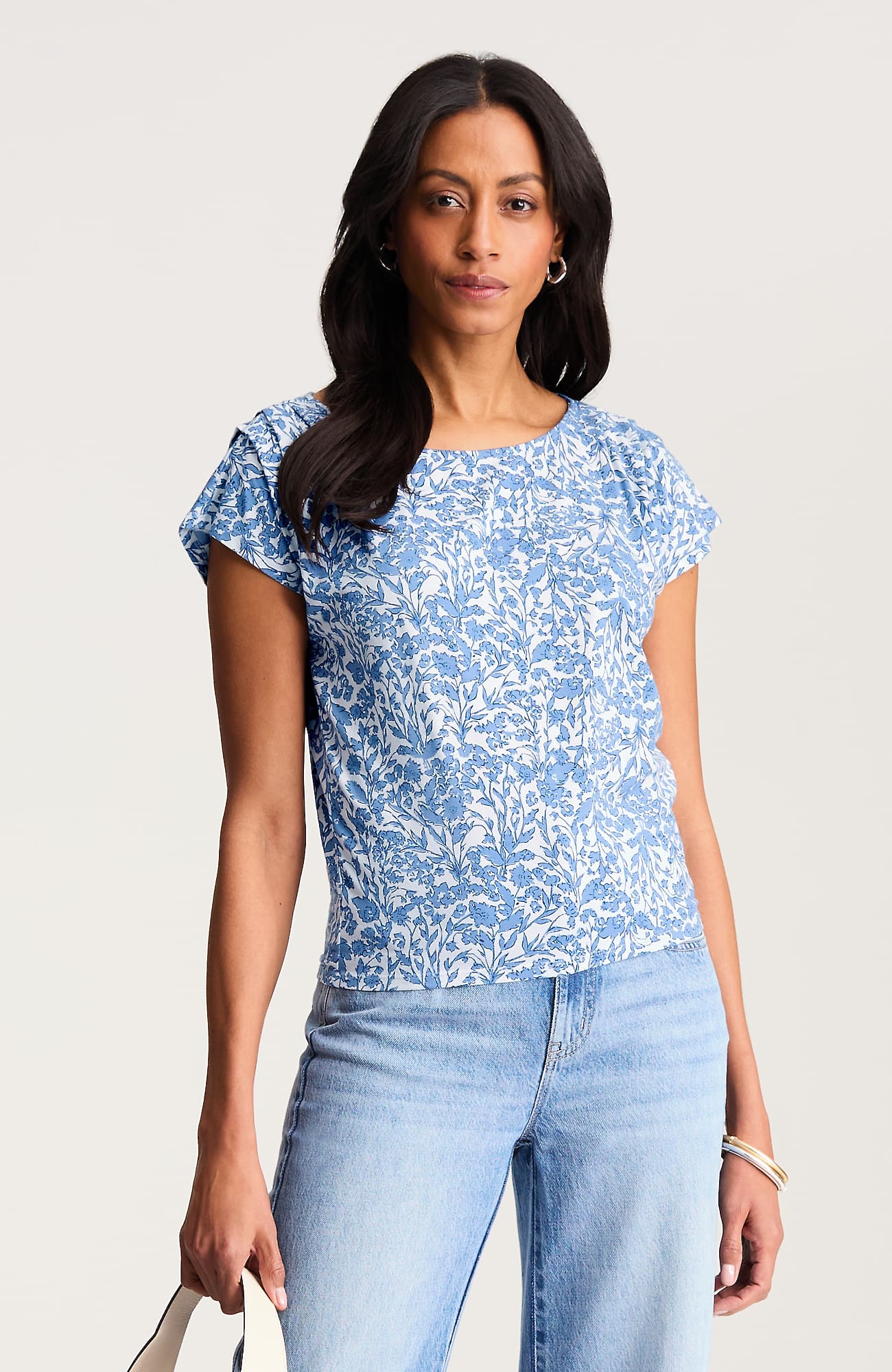 Jjill Tall Luxe Supima Draped Tee Shirt In Blue Heron Garden Illustrations