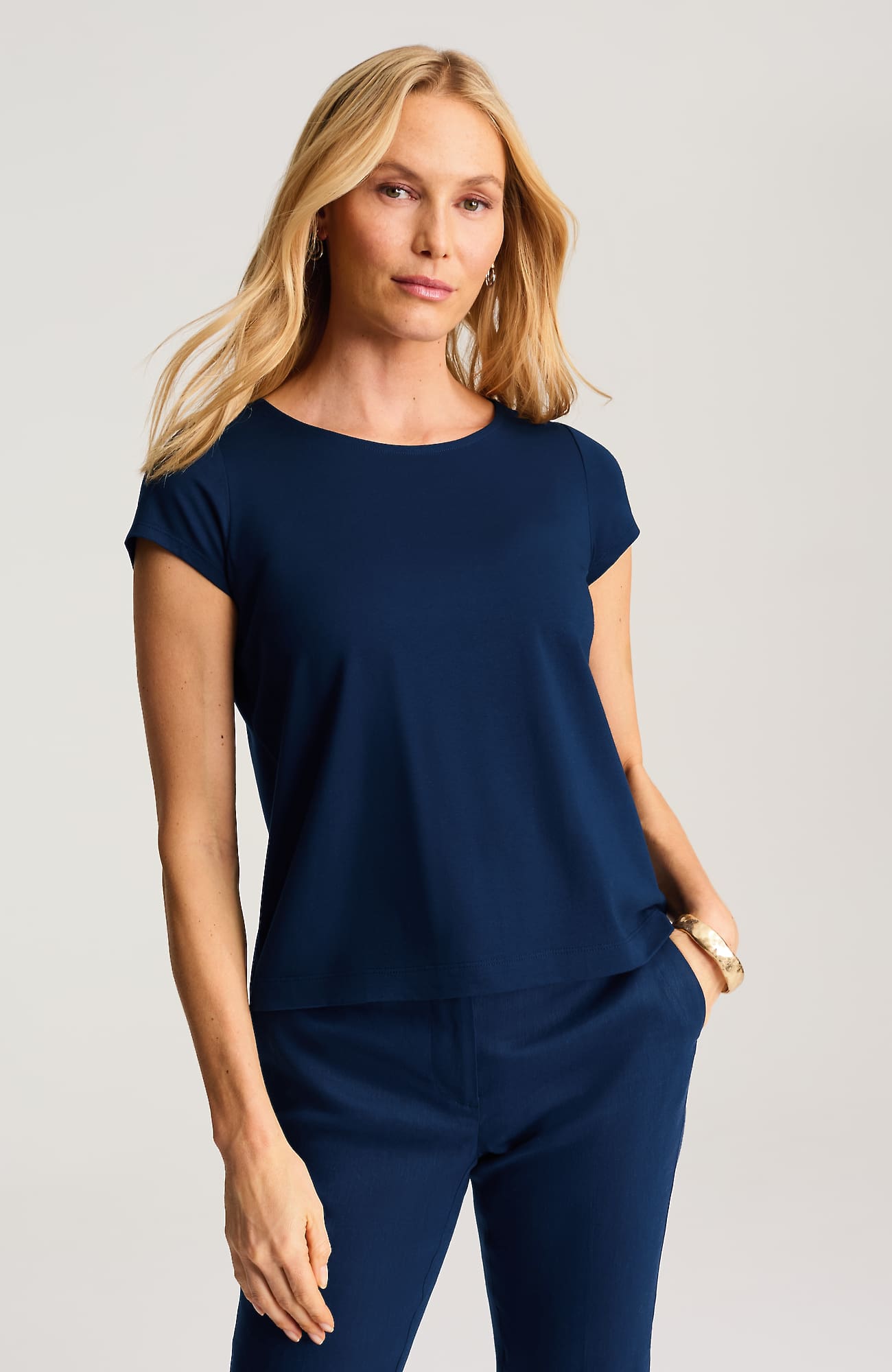 Jjill Tall Luxe Supima Modern Tee Shirt In Navy Blue