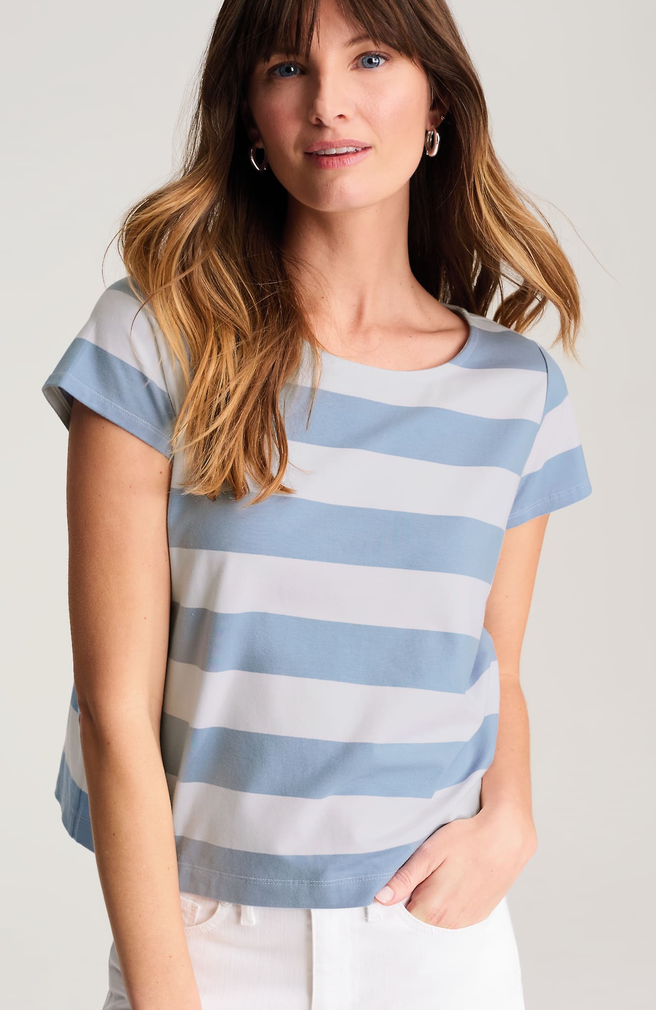 Jjill Tall Luxe Supima Modern Tee Shirt In Misty Blue/white