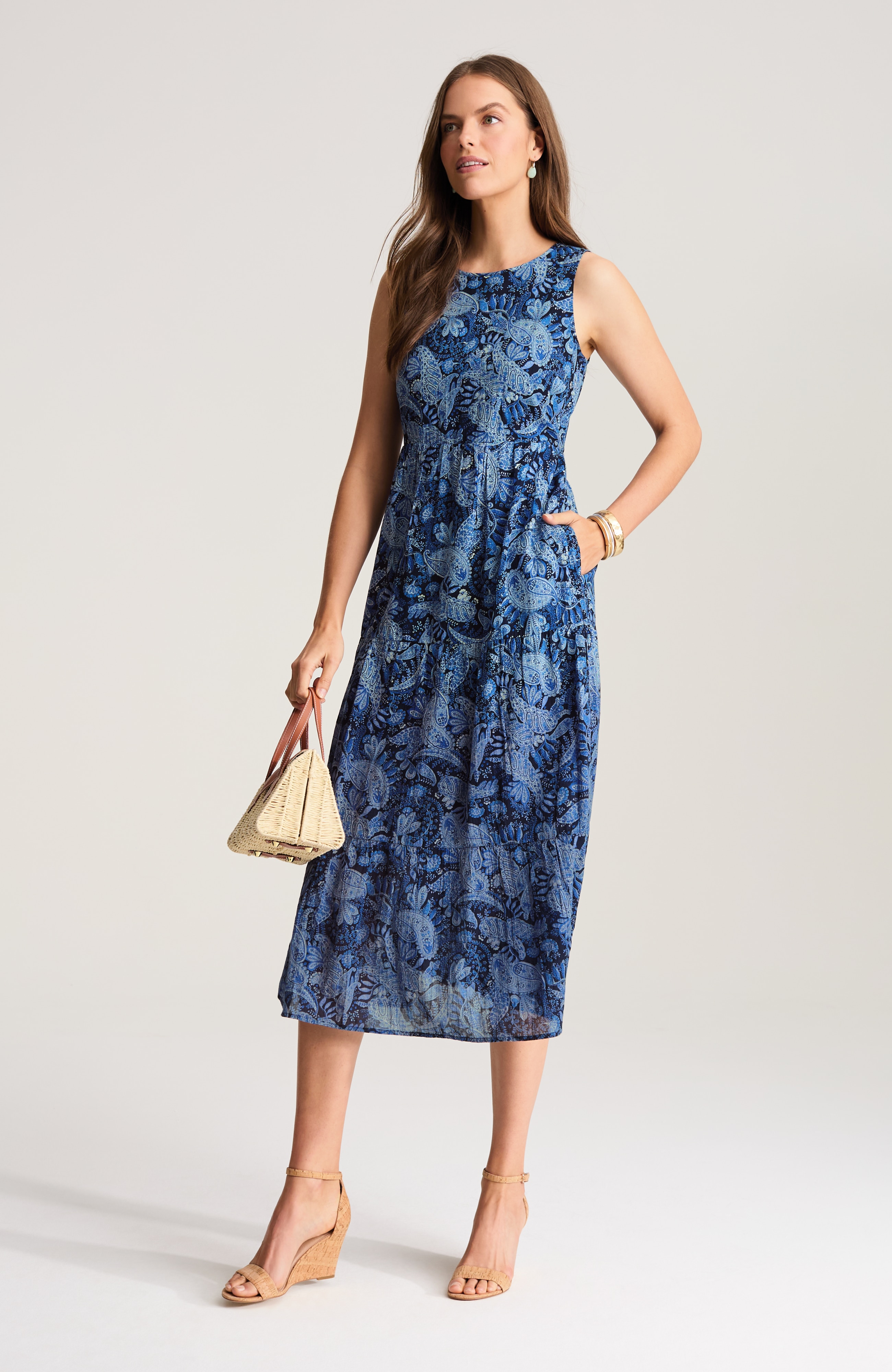 cute tea party dresses Garden Floral Midi Dress Peacock Print Sleeveless Chiffon Style:AP1E213552 birthday outings Color:M-Regency