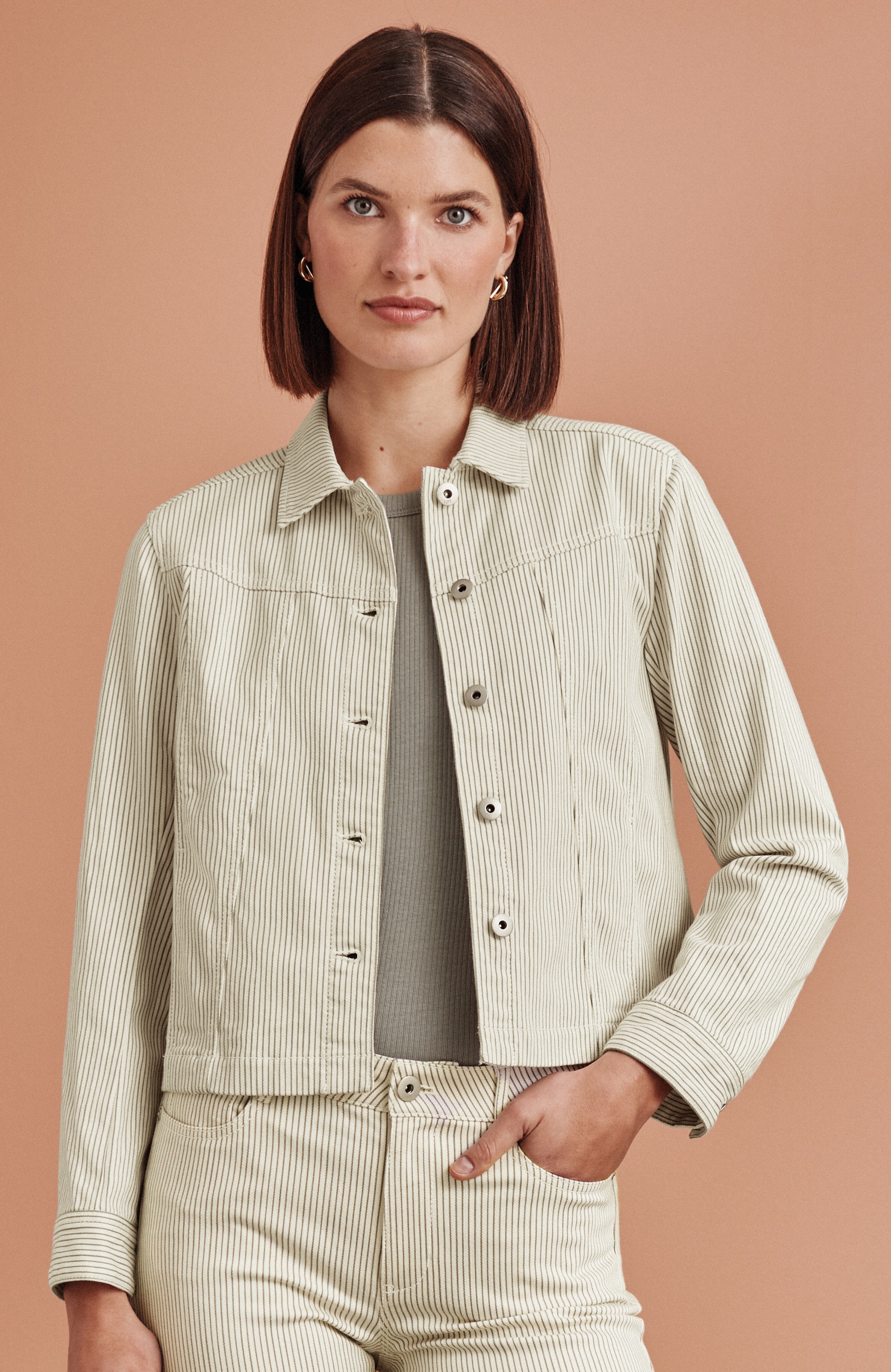 striped denim jacket