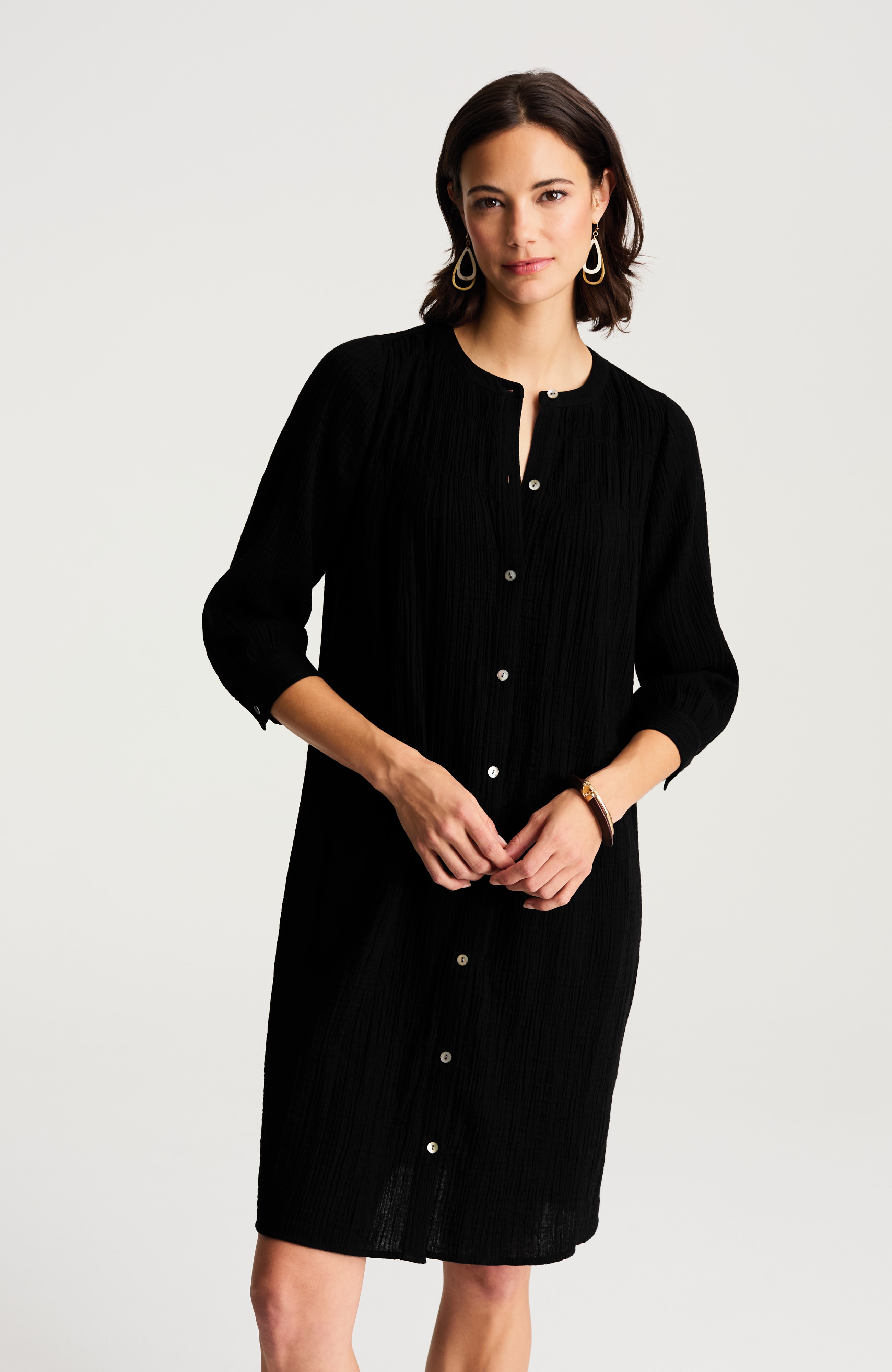 pure jill smocked cotton-gauze dress