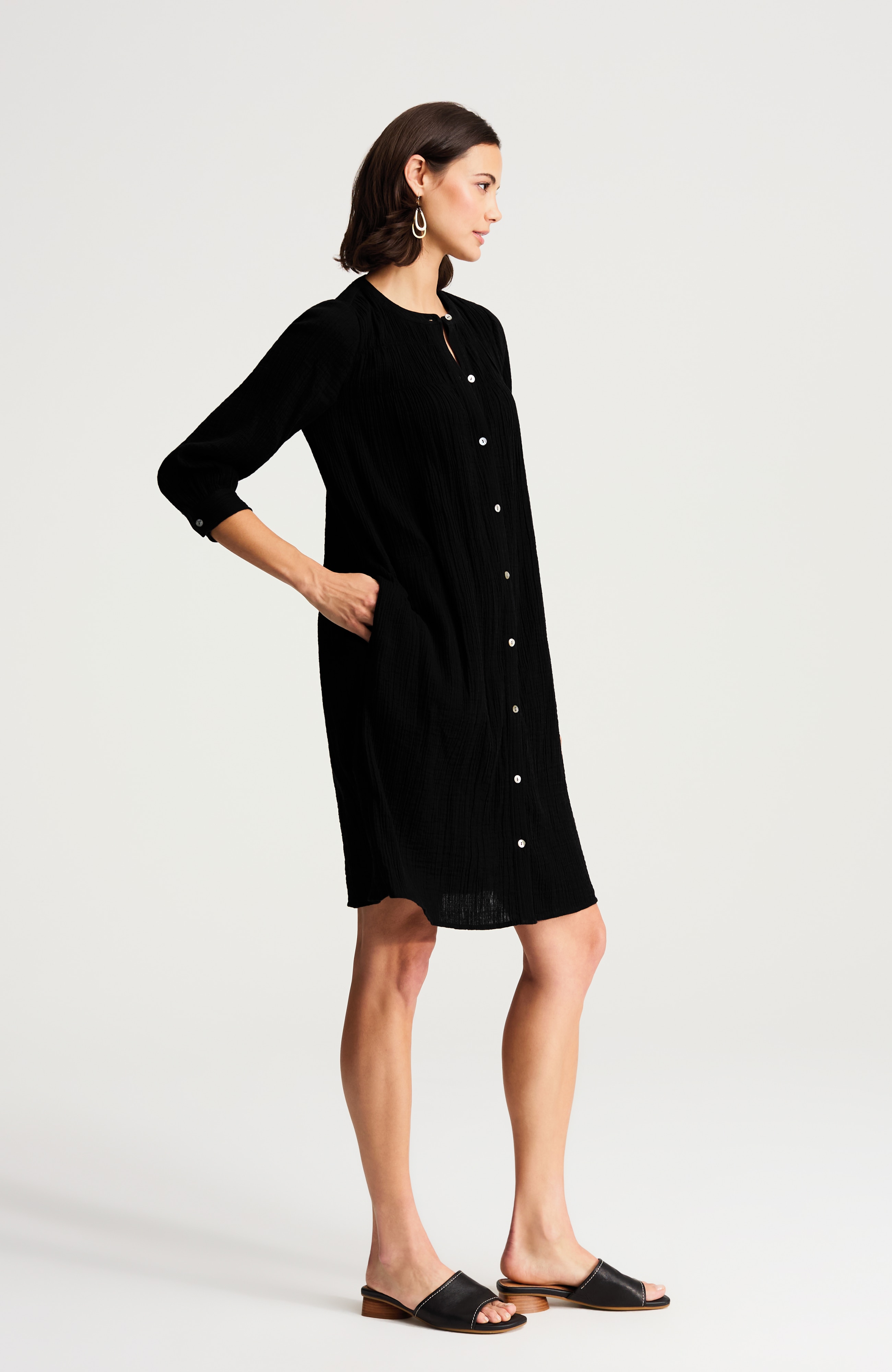 pure jill smocked cotton-gauze dress