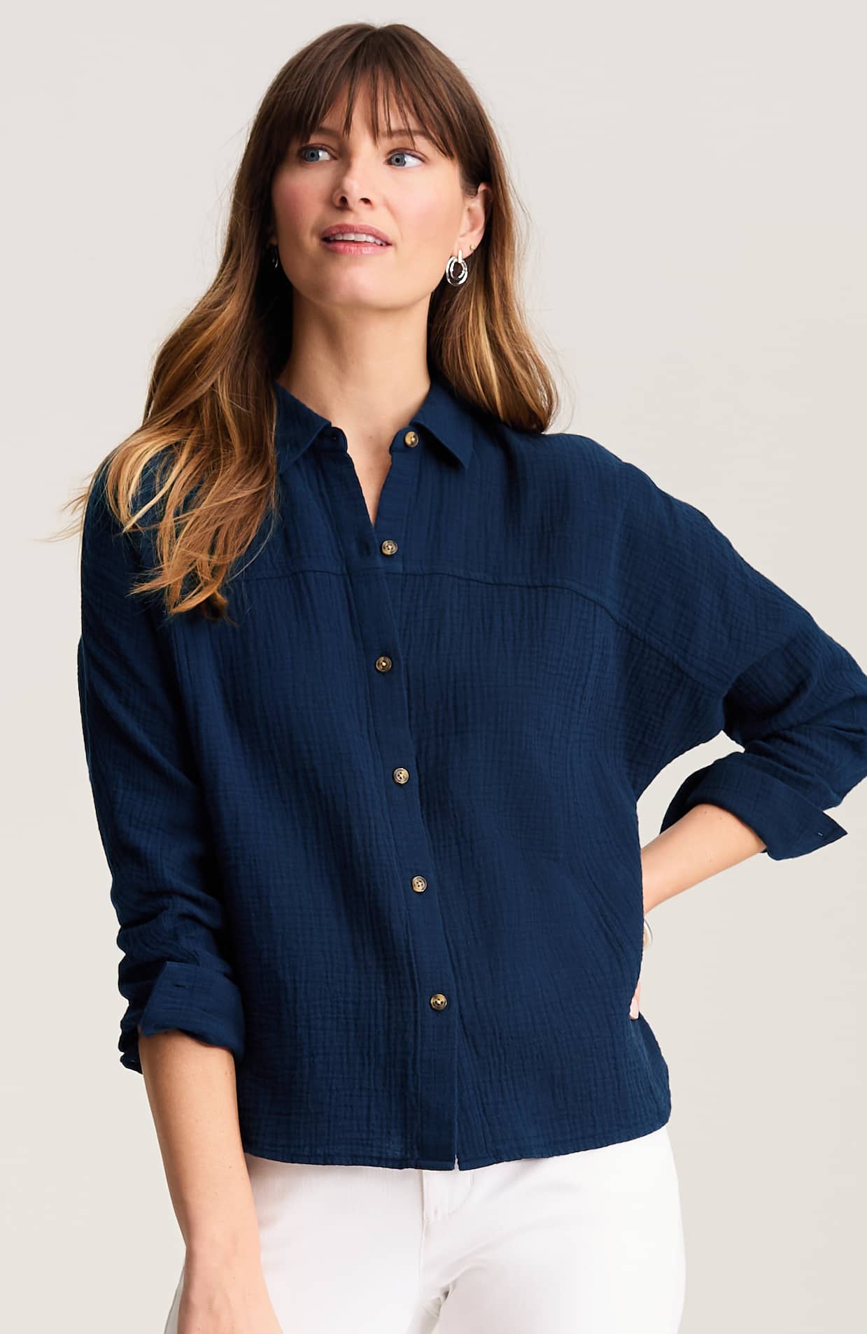 COTTON-GAUZE DOLMAN-SLEEVE SHIRT | JJill