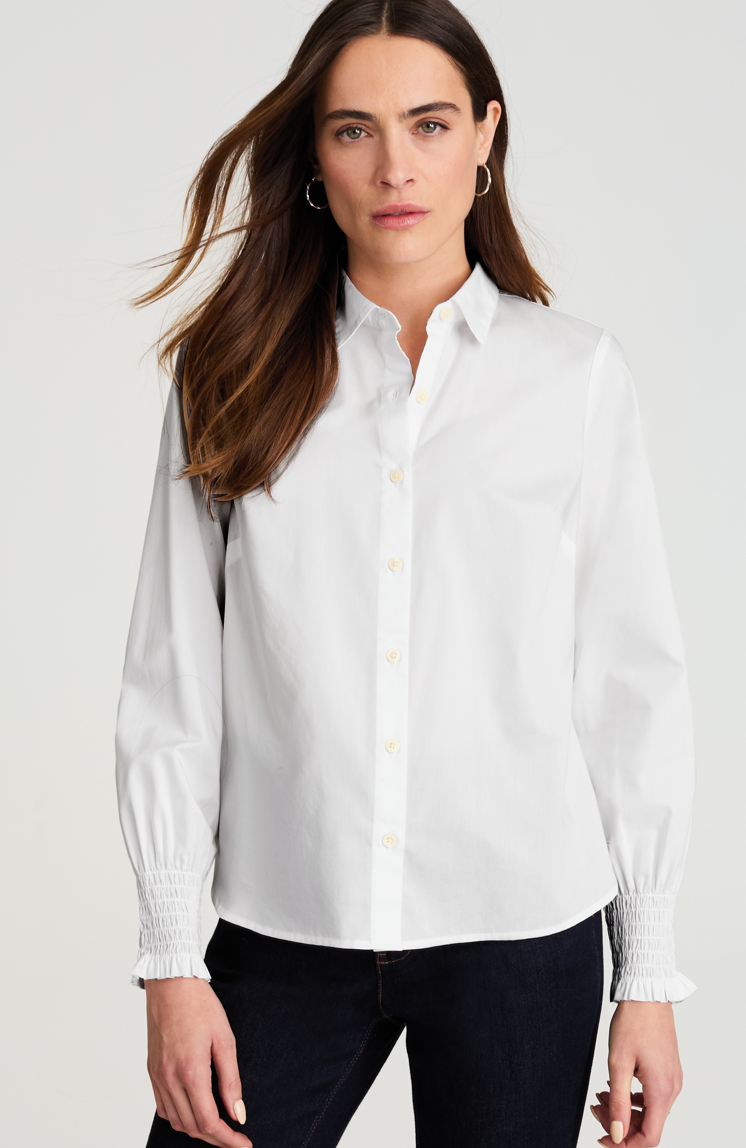 smocked-sleeve poplin shirt