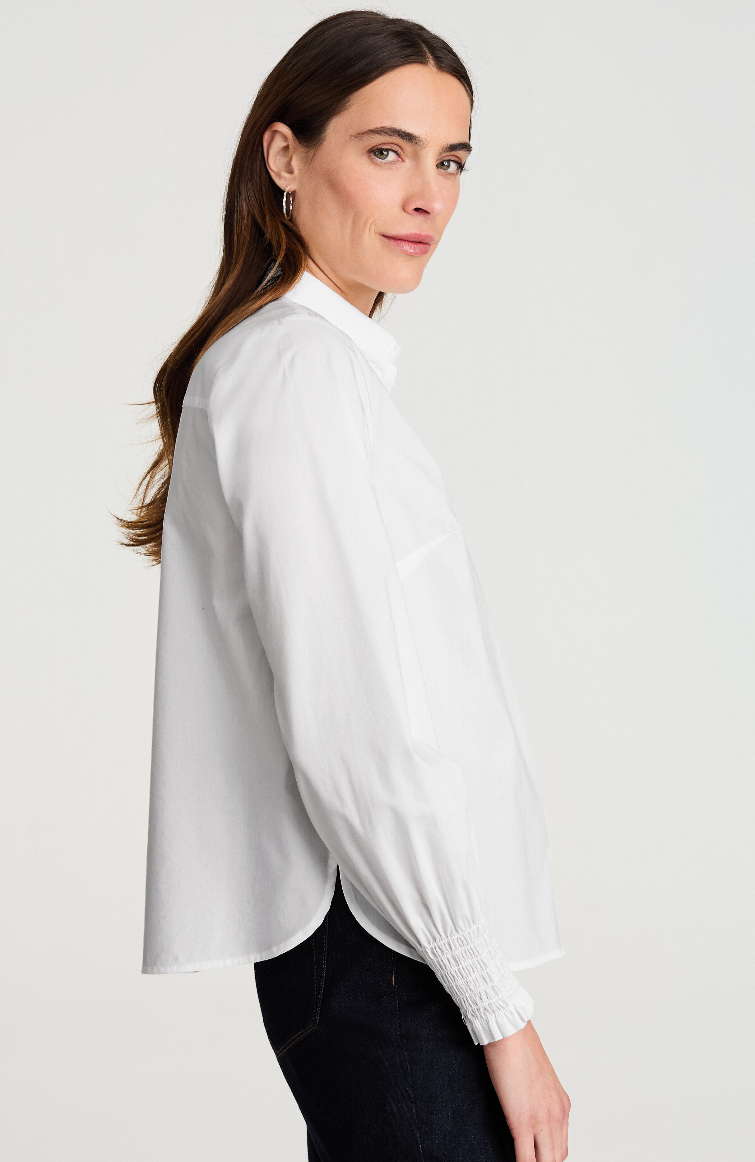 smocked-sleeve poplin shirt