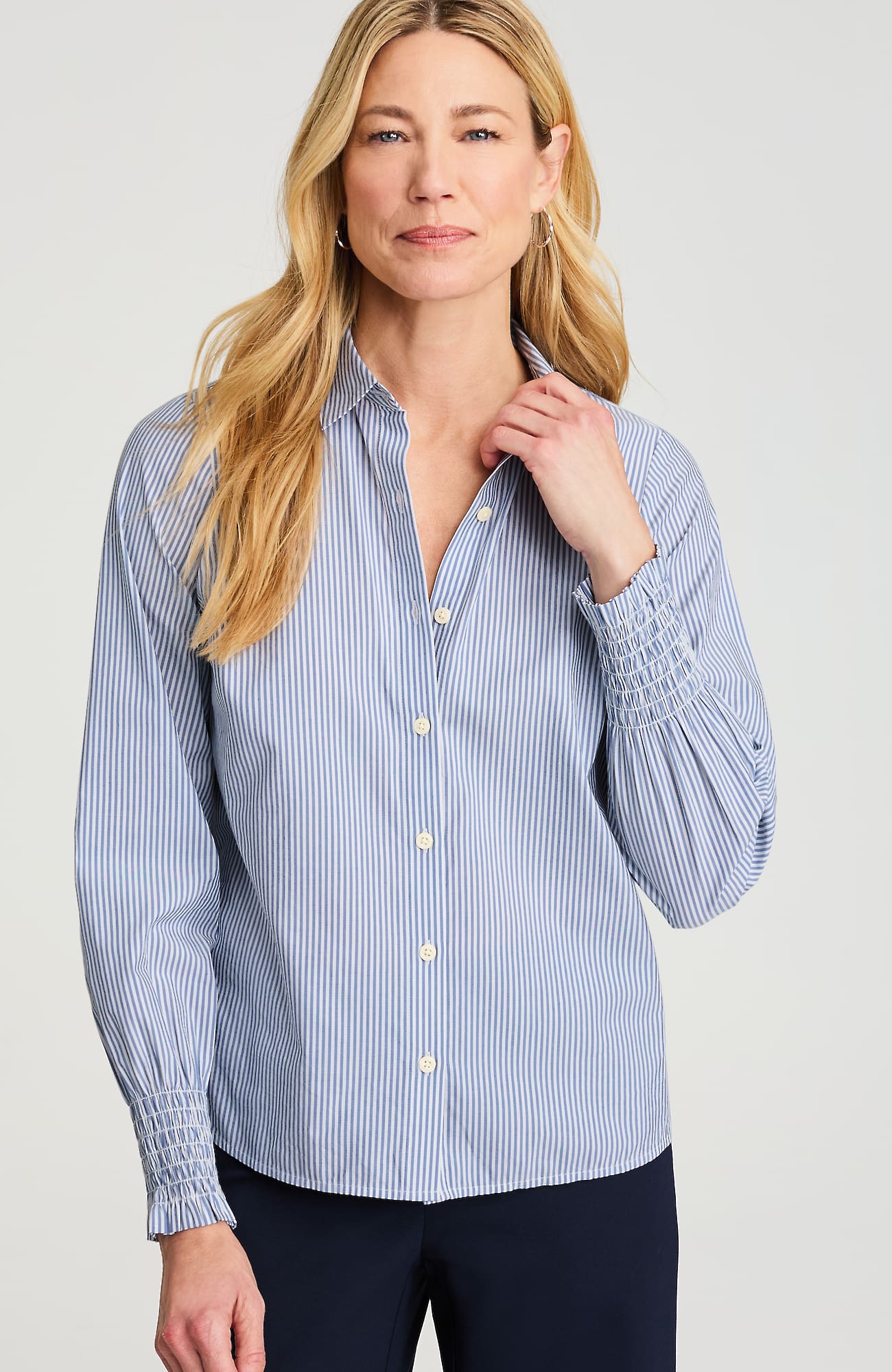 Jjill J.jill Smocked-sleeve Poplin Shirt