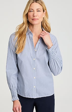 Image for Smocked-Sleeve Poplin Shirt