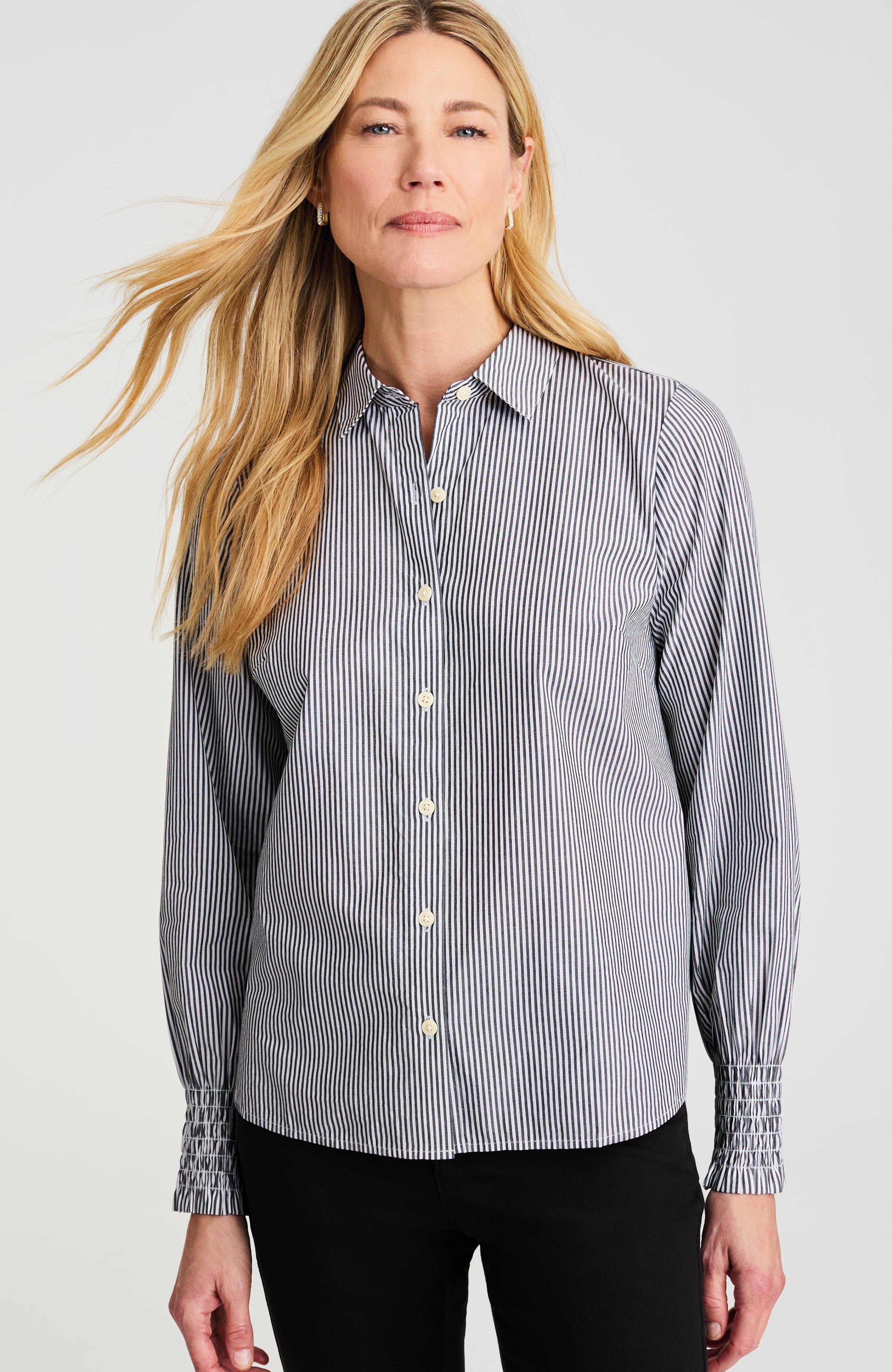 smocked-sleeve poplin shirt