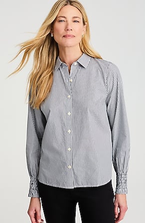 Image for Smocked-Sleeve Poplin Shirt