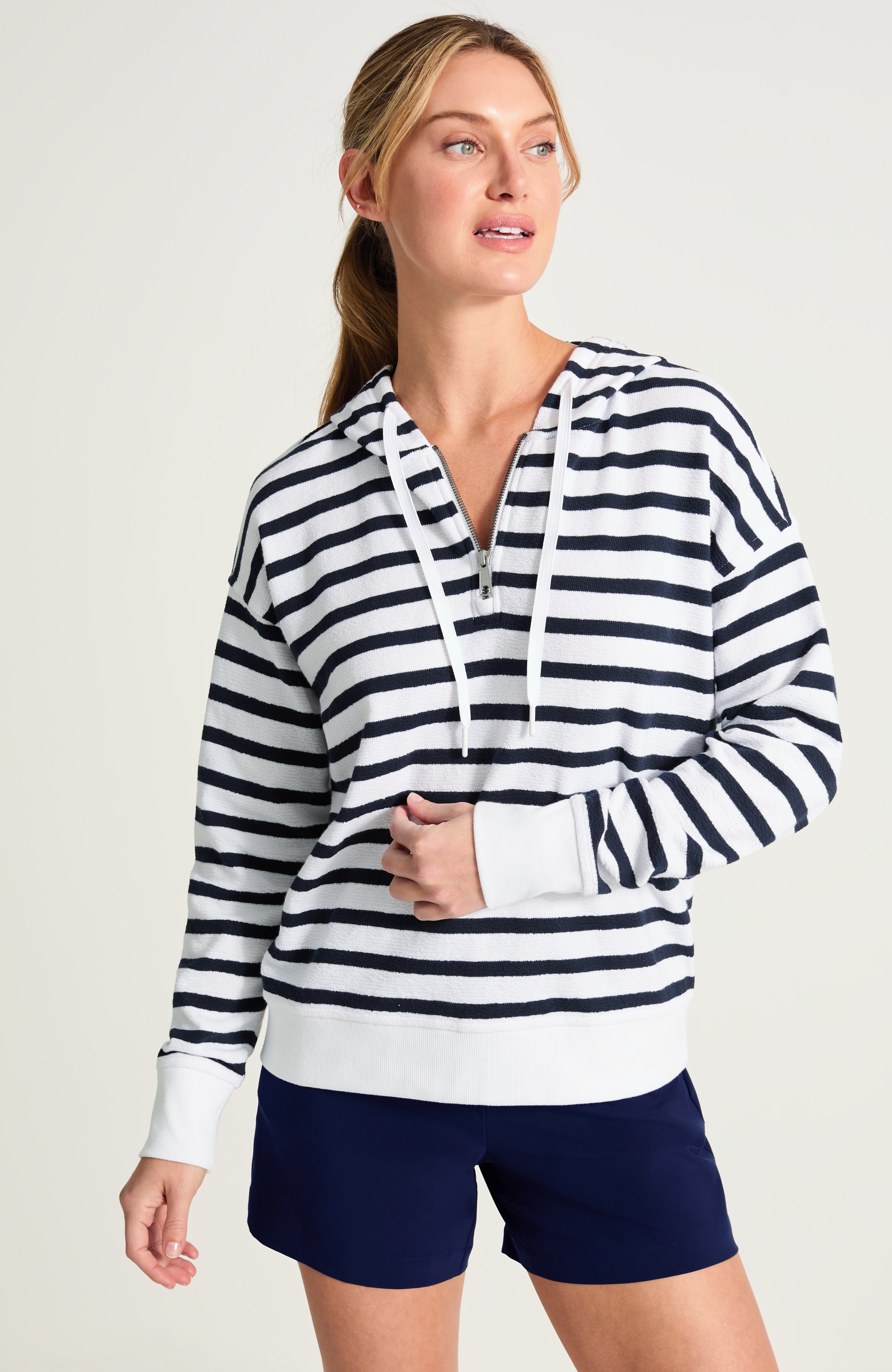 fit textured-knit half-zip hoodie
