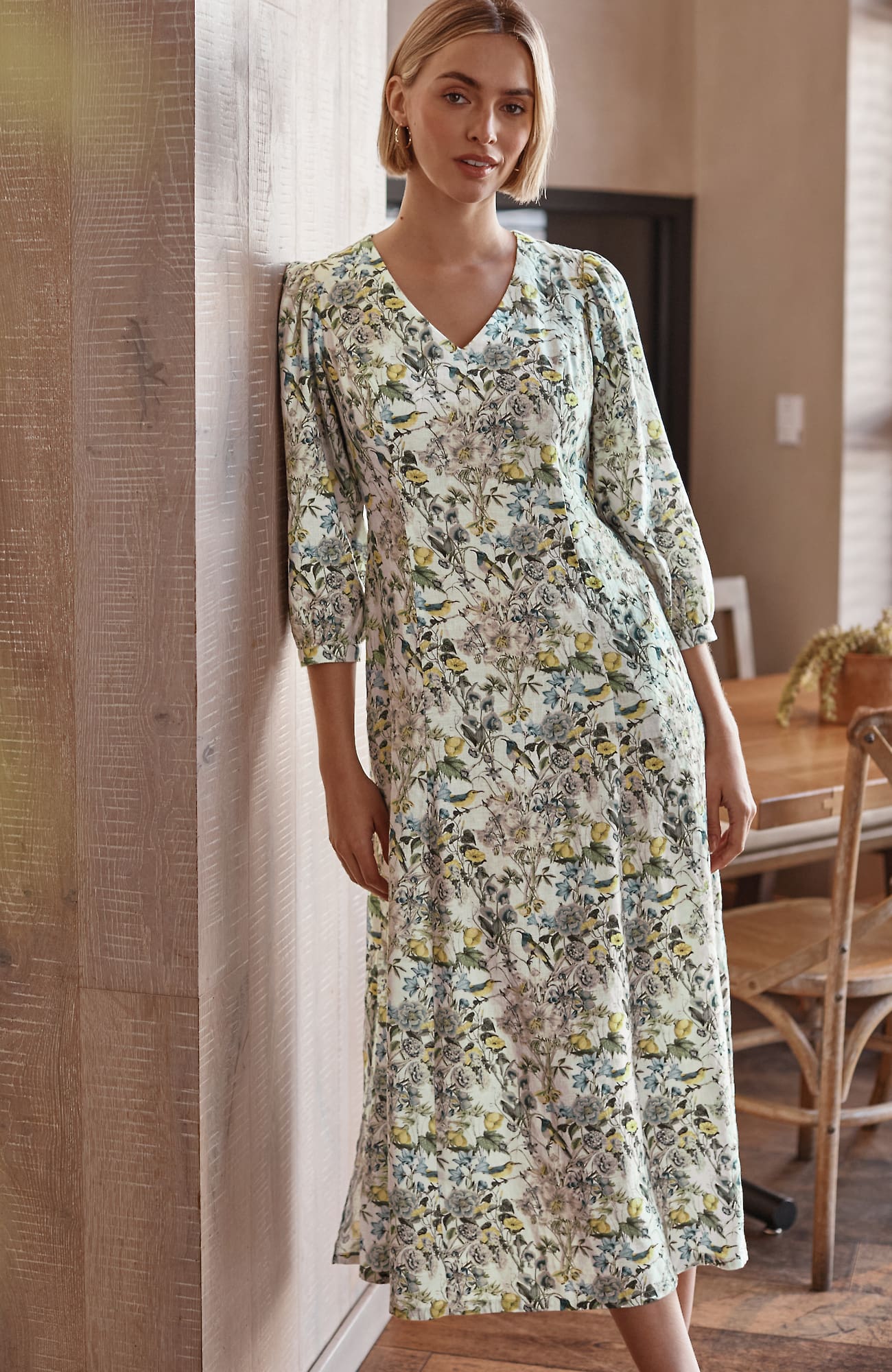 Jjill Tall Linen A-line Maxi Dress In Lucite Bird Utopia