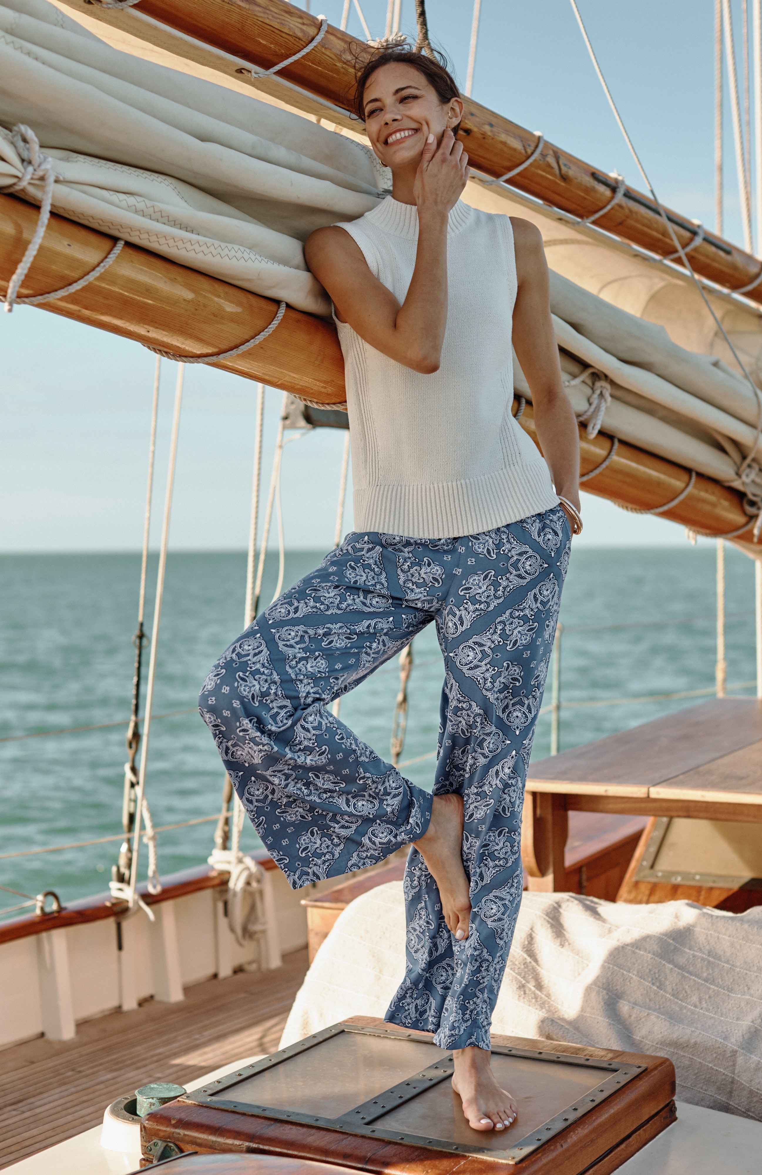 satin printed wide-leg pants