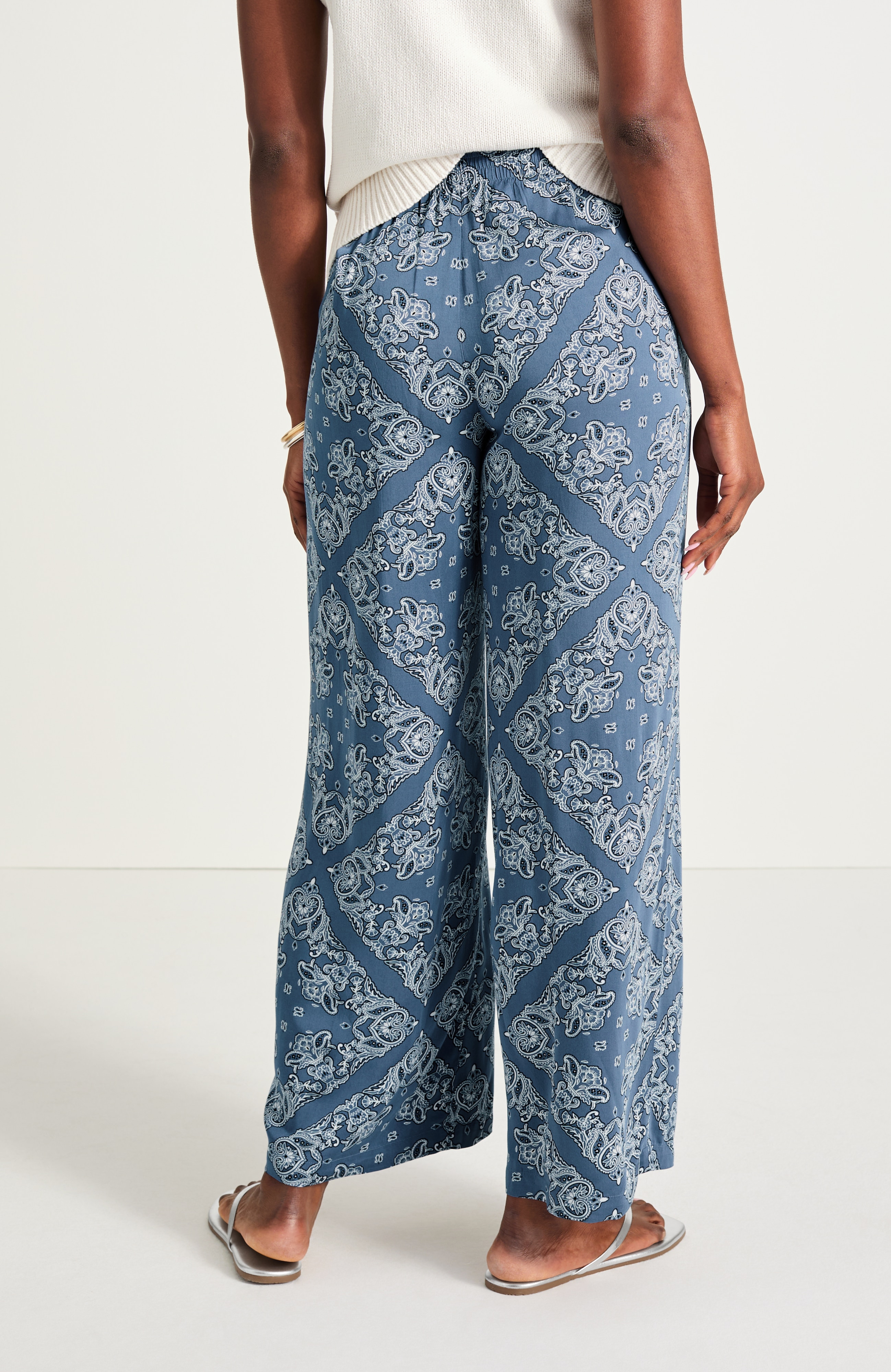 satin printed wide-leg pants