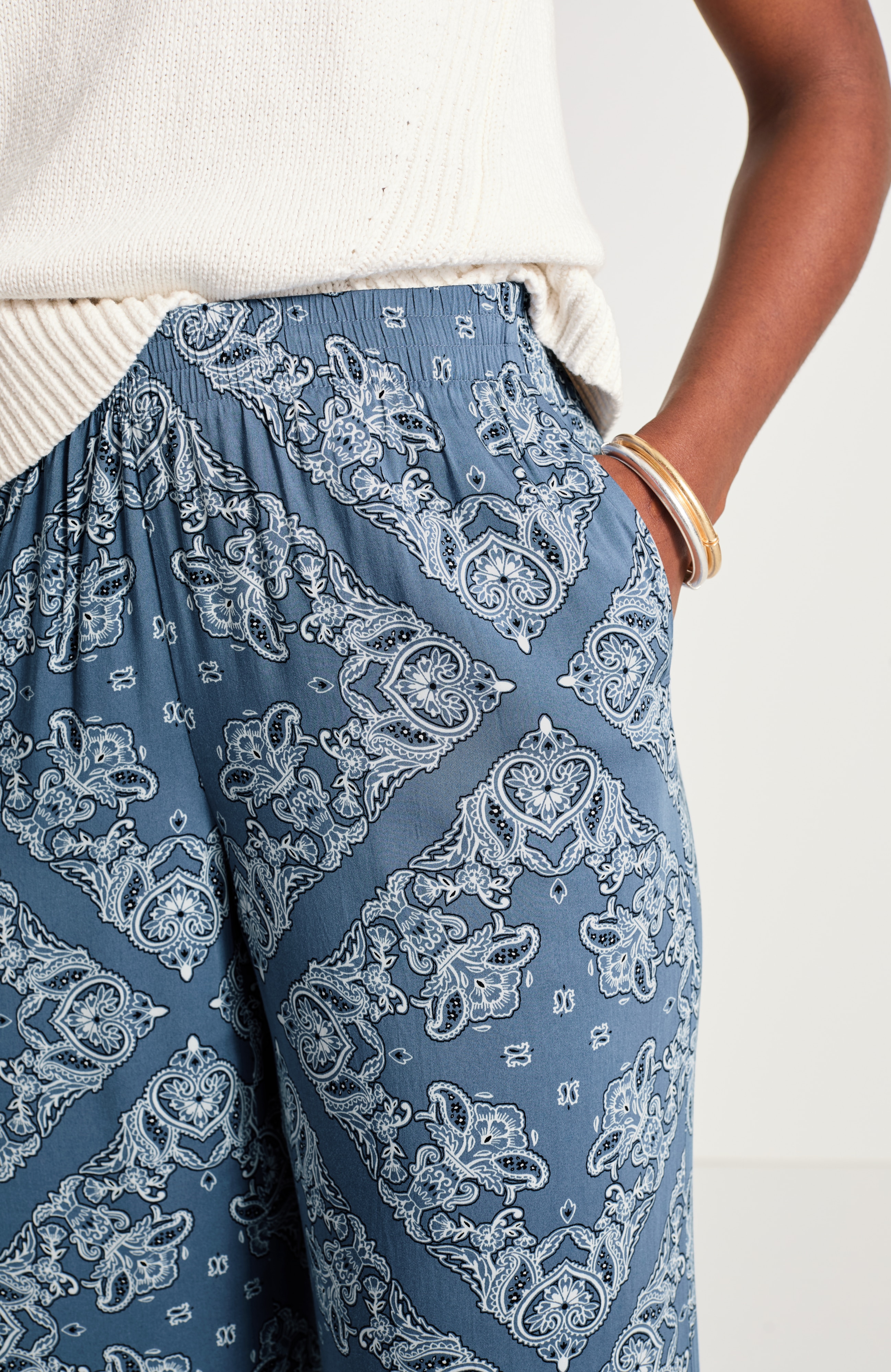 satin printed wide-leg pants