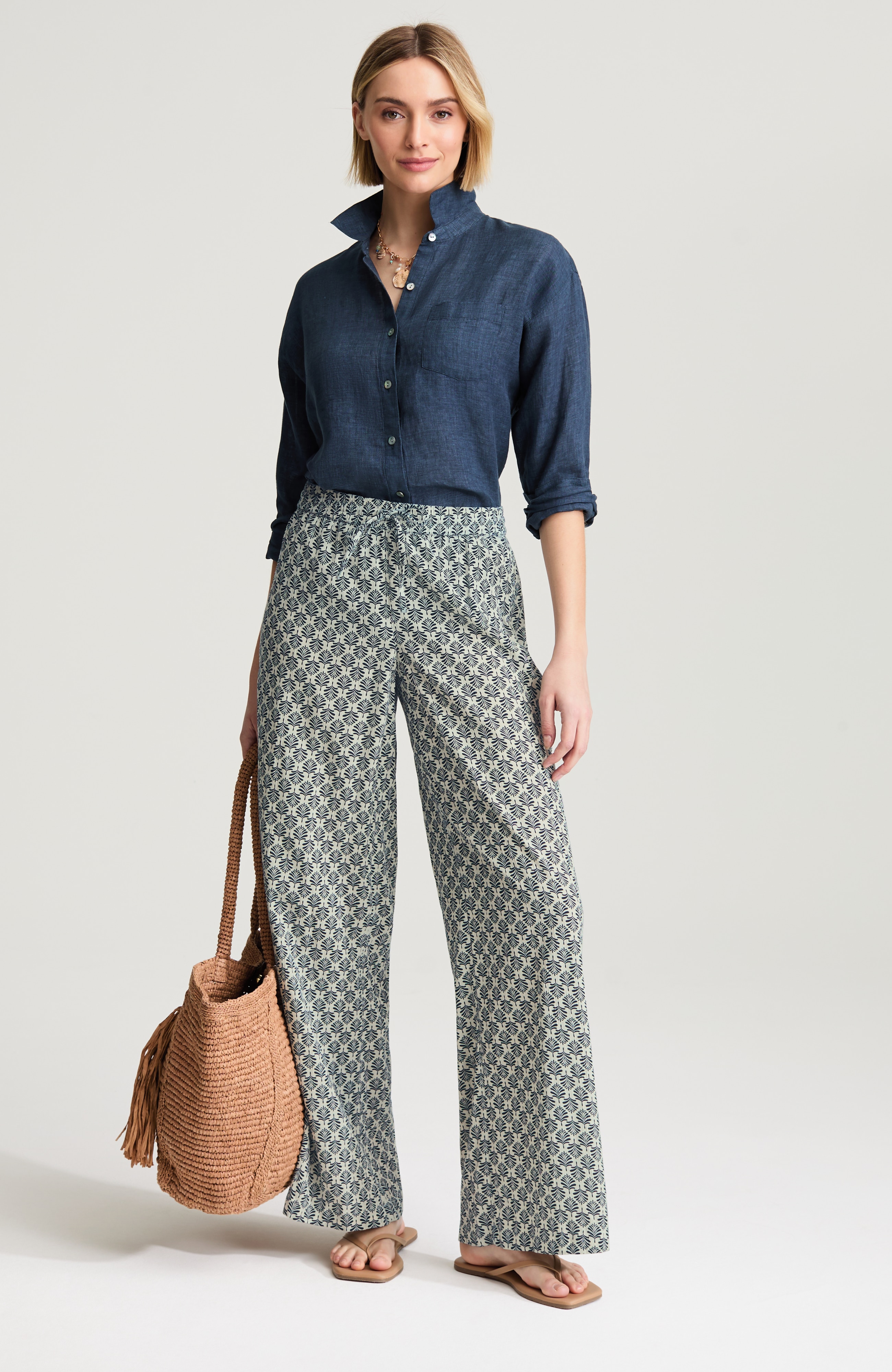 cotton voile wide-leg pants