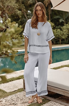 Image for Embroidered-Hem Pants