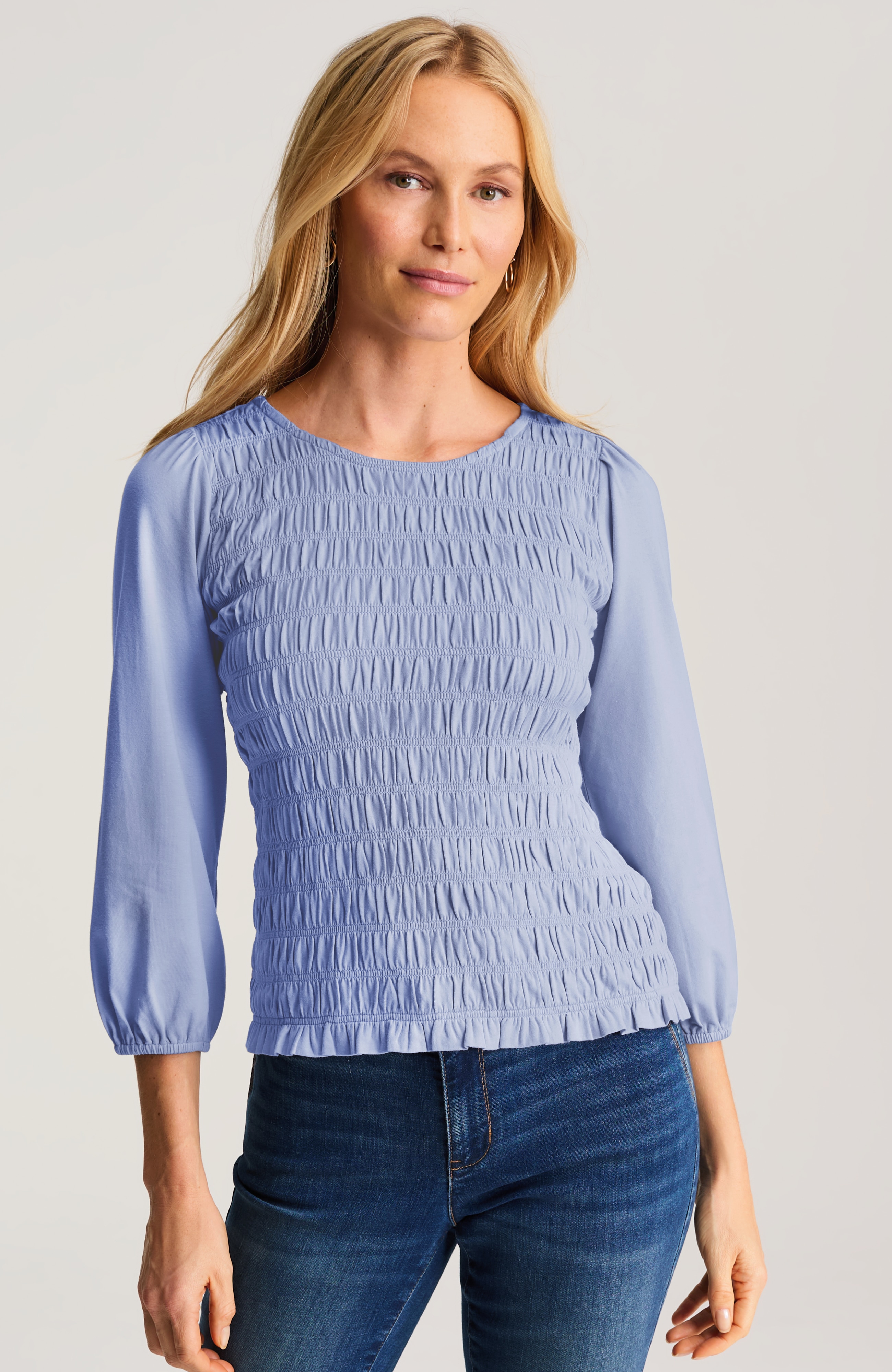 Smocked 3/4-Sleeve Top | JJill