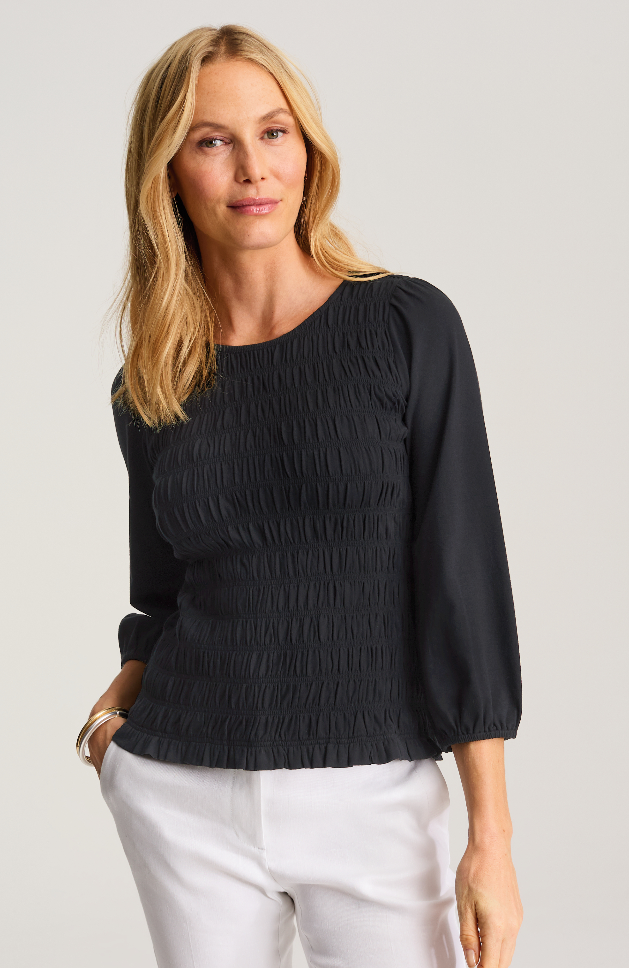 Smocked 3/4-Sleeve Top - image 3