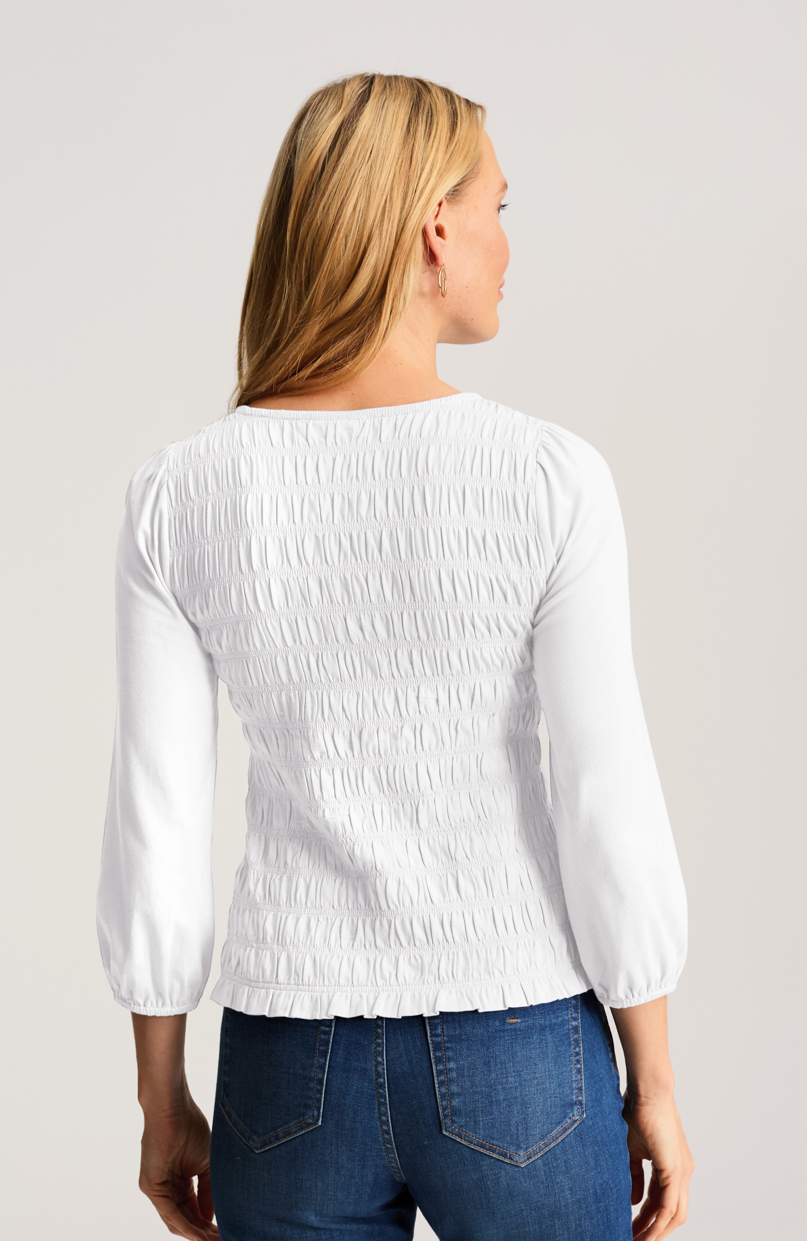 SMOCKED 3/4-SLEEVE TOP | JJill