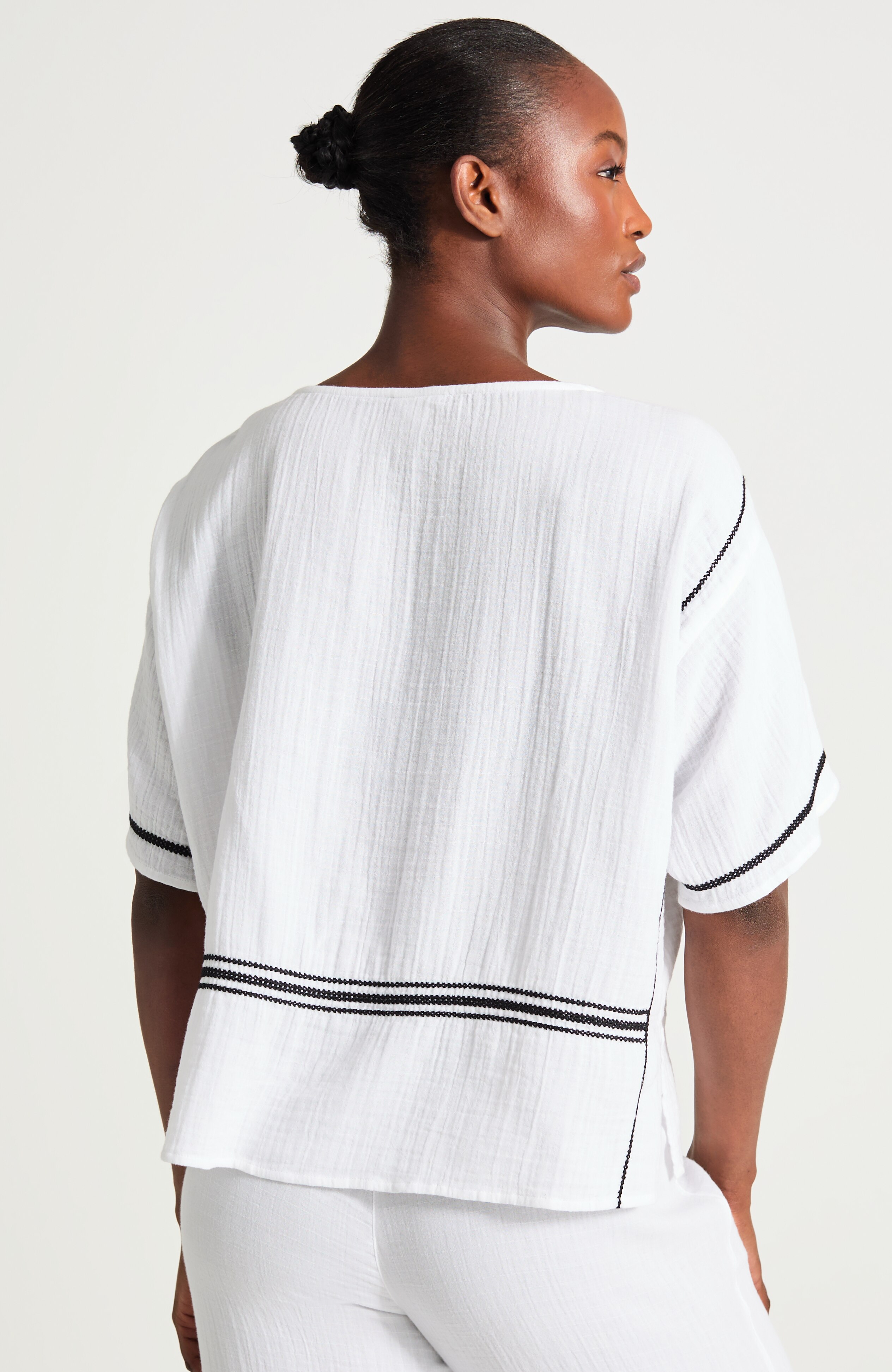 embroidered cotton-gauze caftan