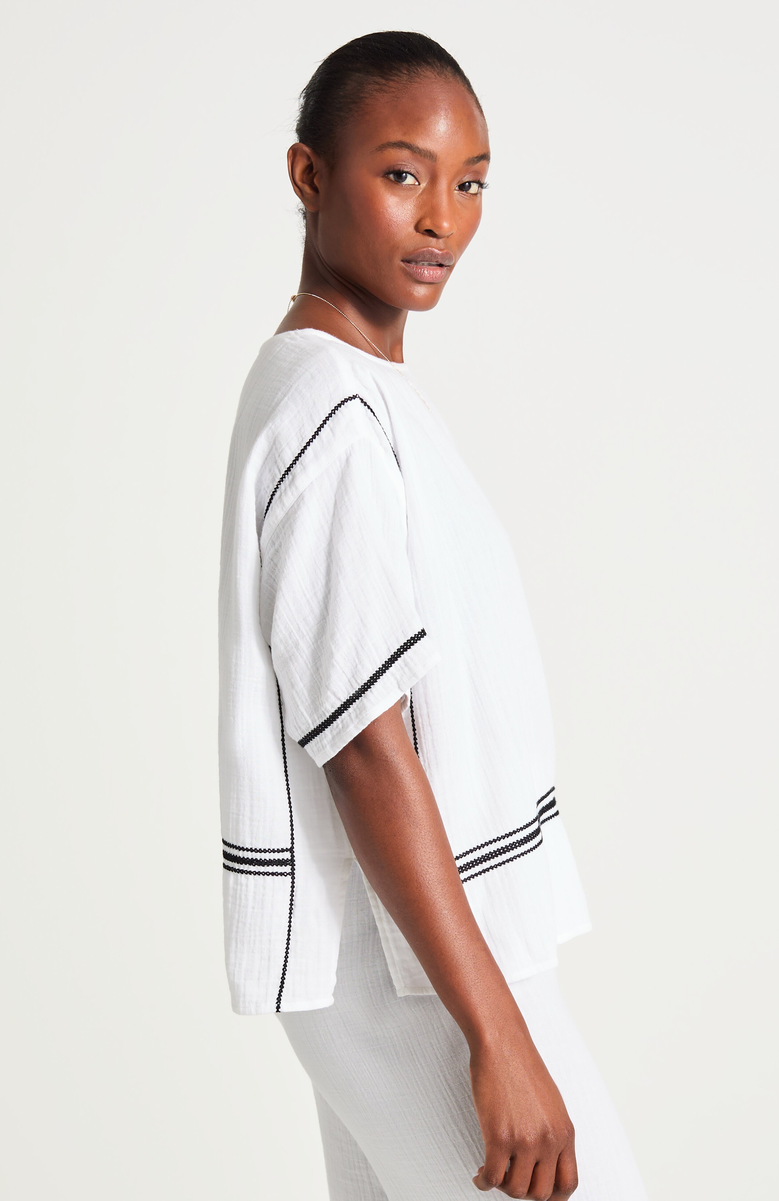 Embroidered Cotton-Gauze Caftan | JJill