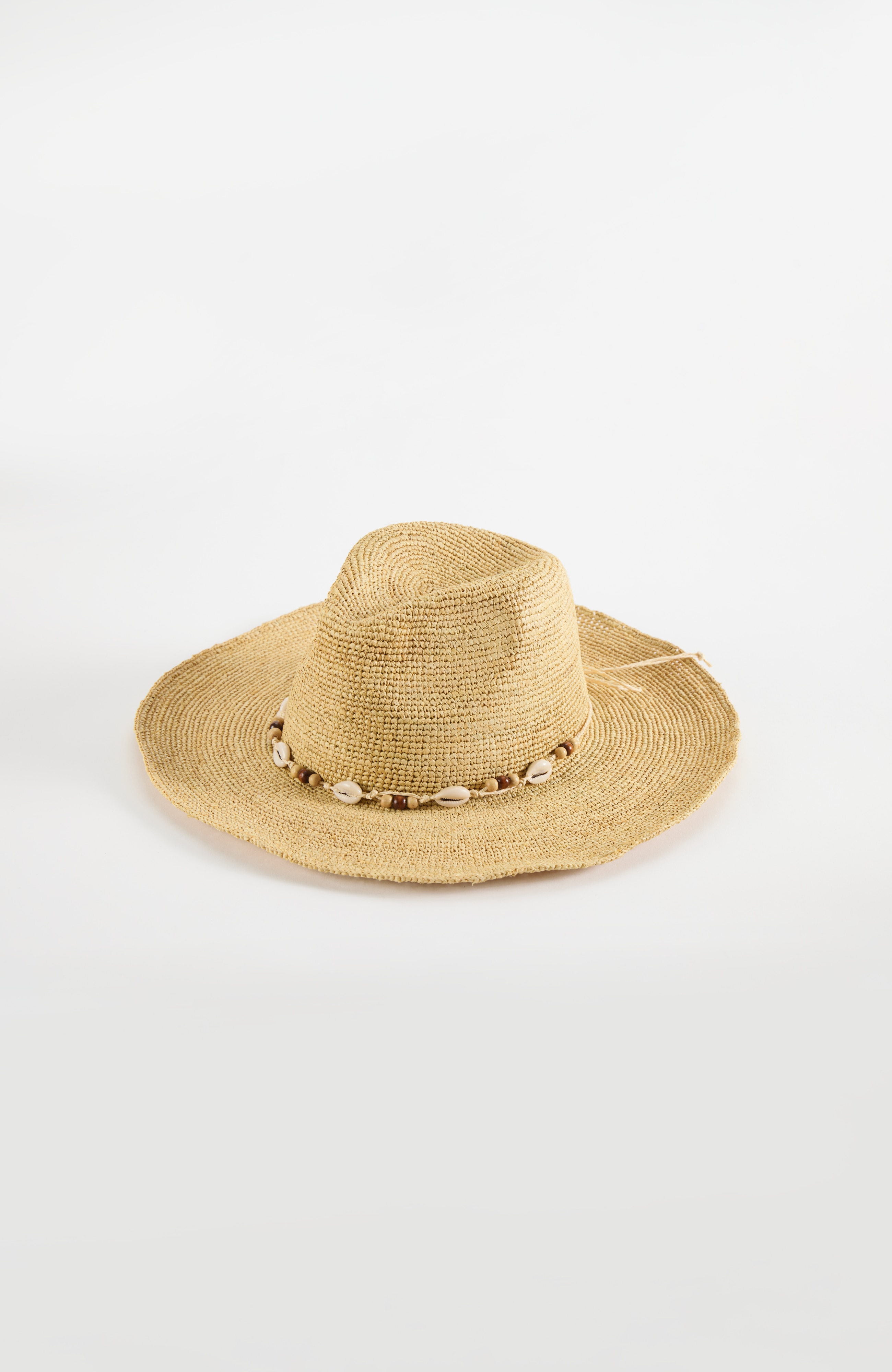 shell-trimmed raffia fedora