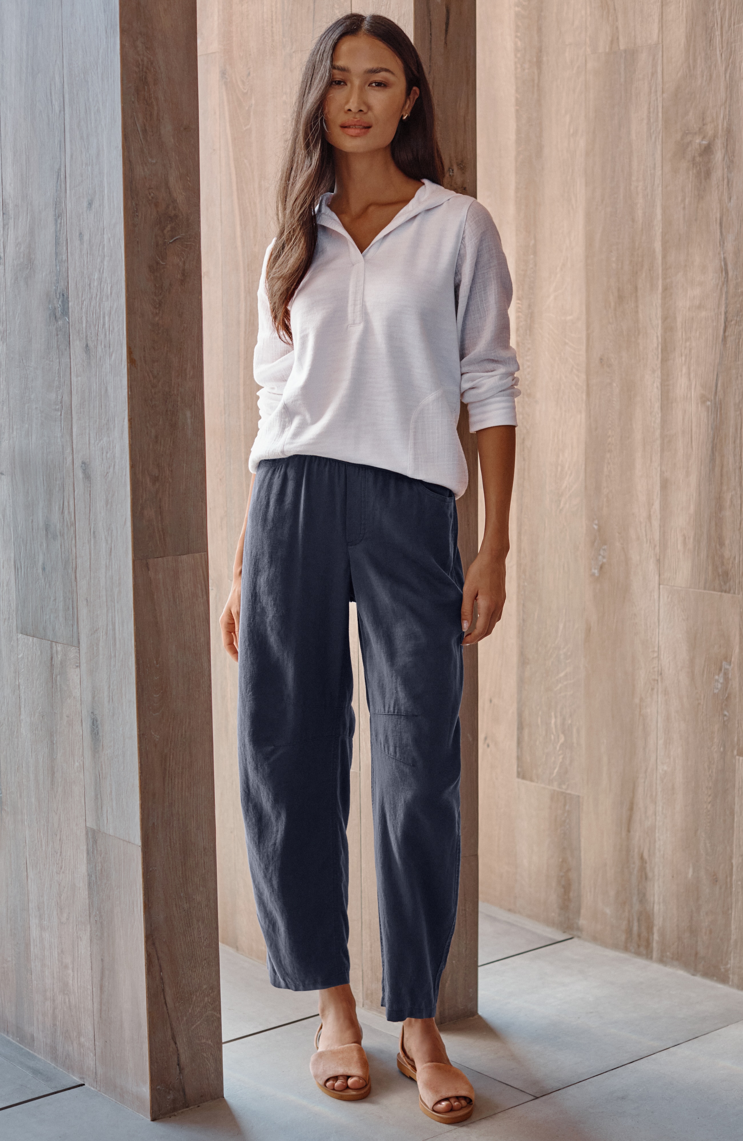pure jill linen-blend barrel pants