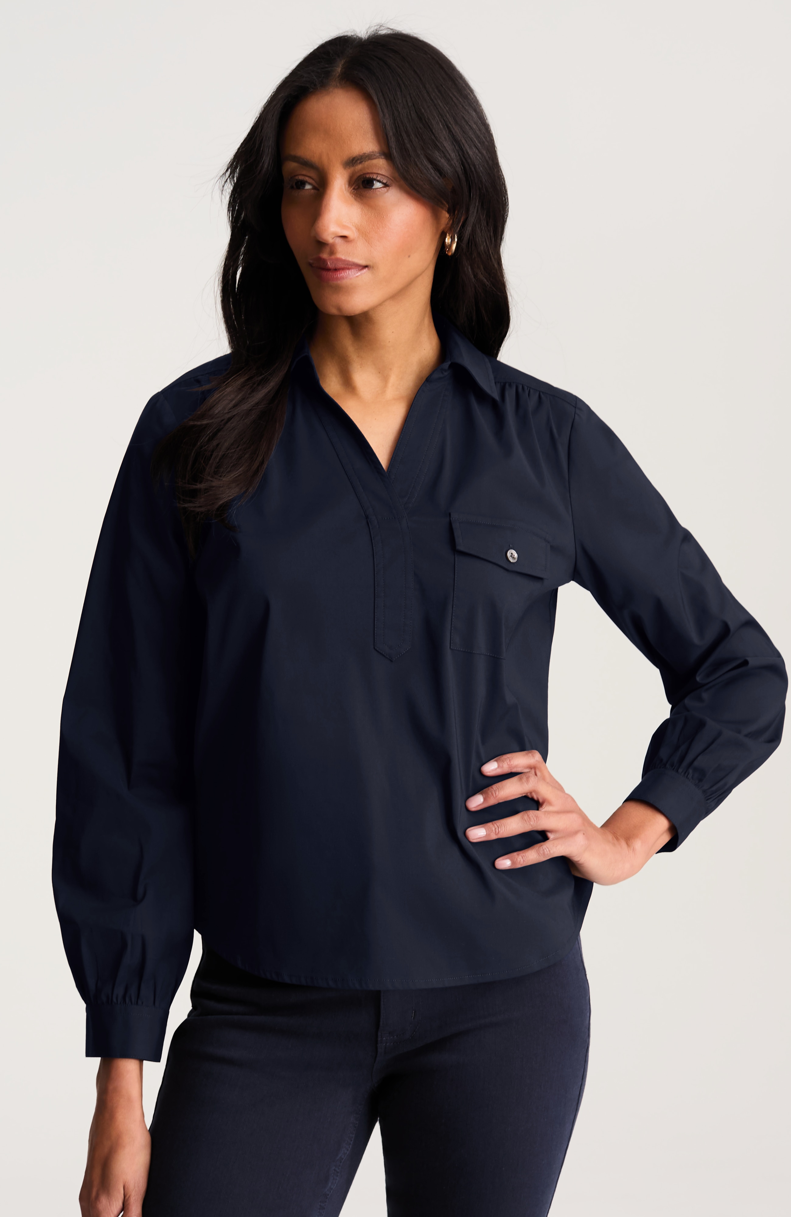 shirred cotton-stretch top