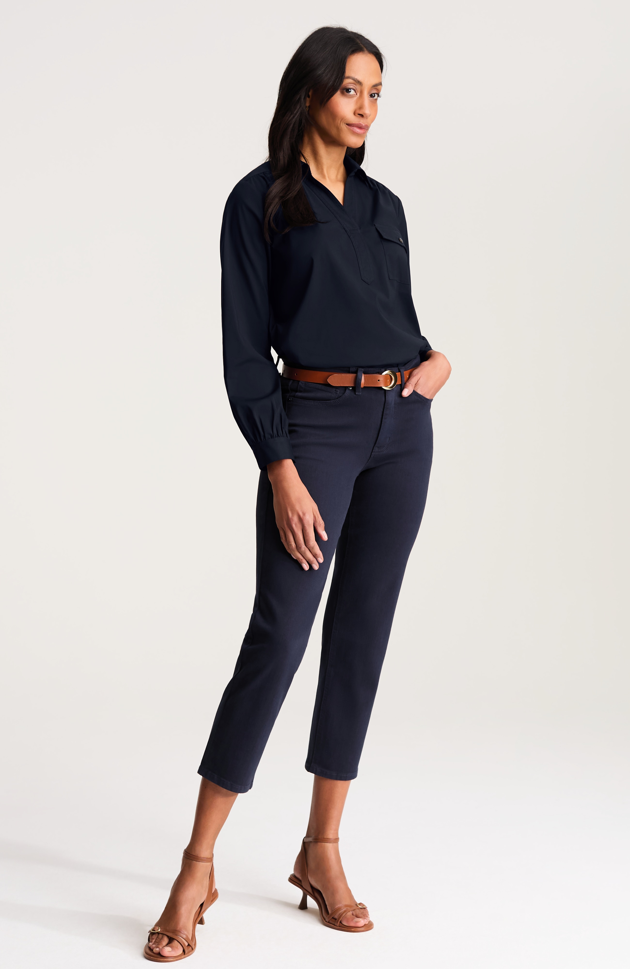 shirred cotton-stretch top